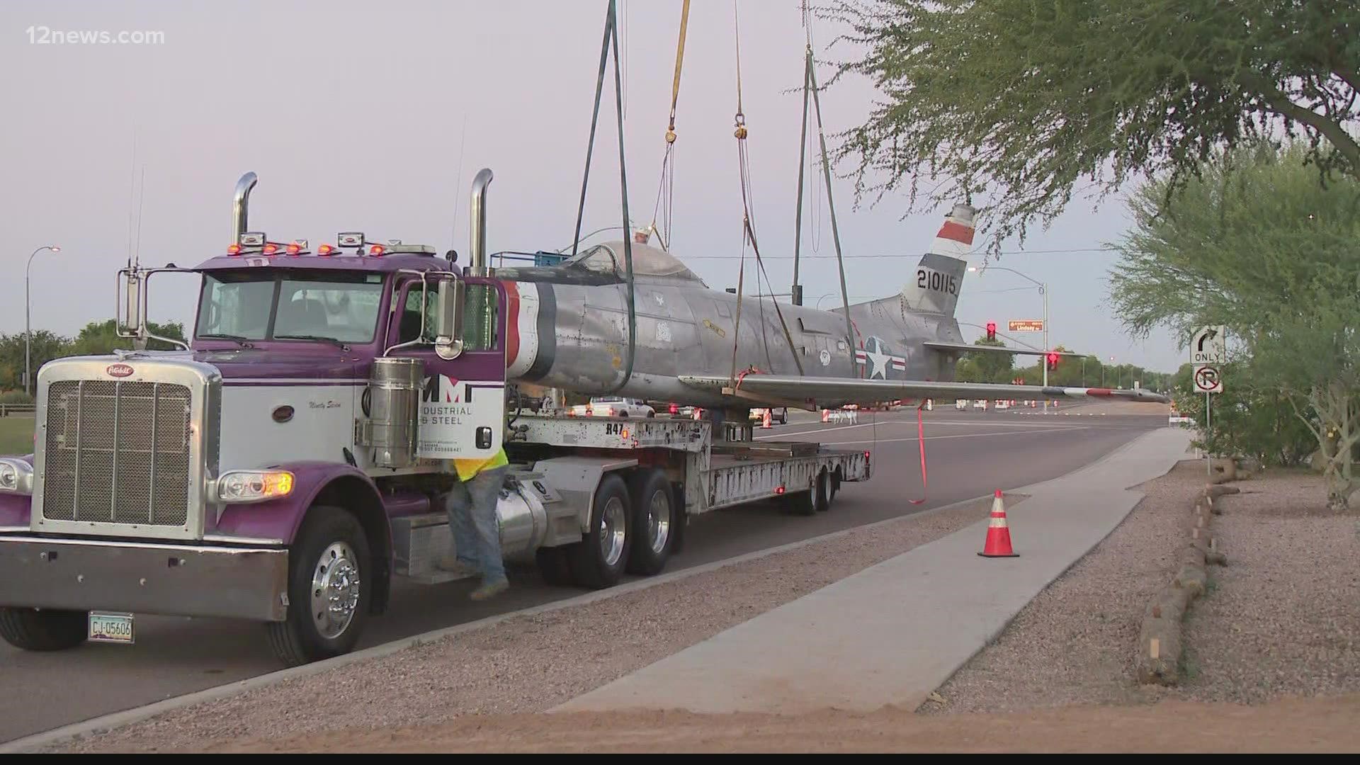 The plane will move from its previous home at Delaware Street and Chandler Boulevard and will be heading to Field of Honor at Veterans Oasis Park, officials said.