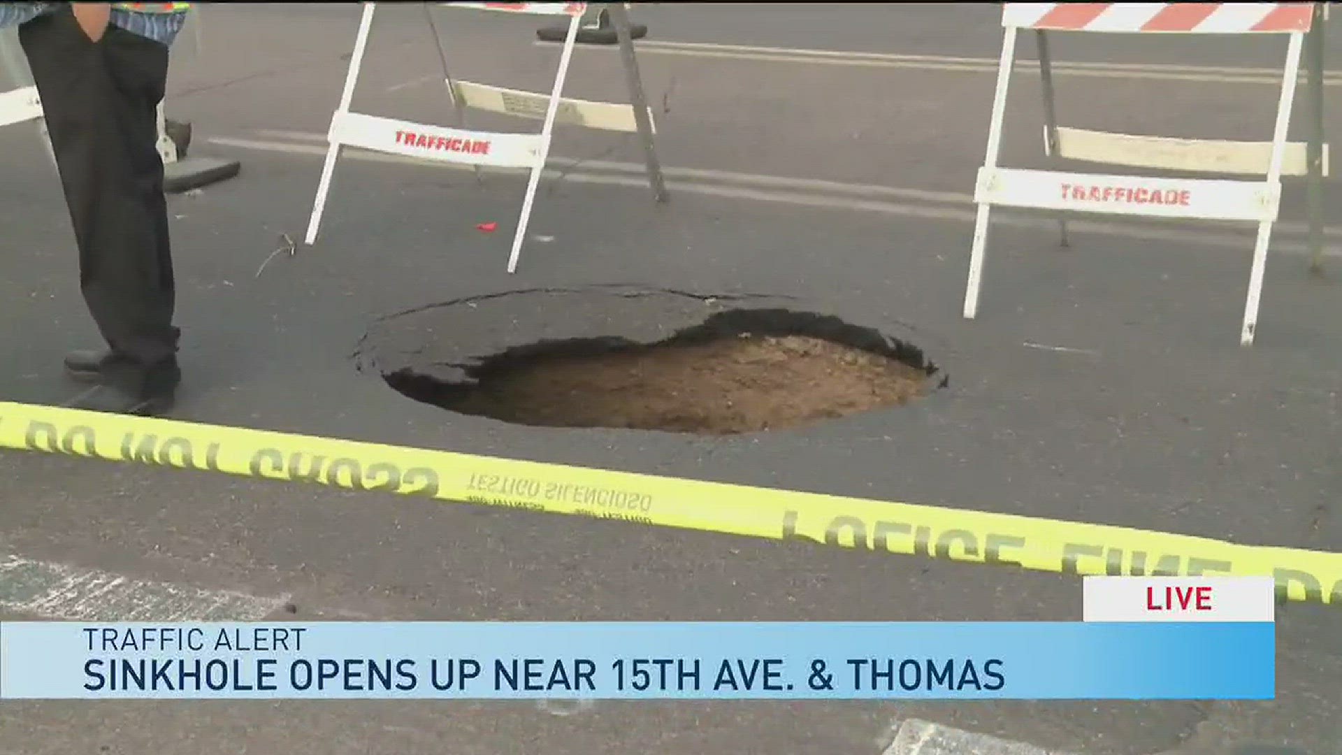 Drivers should use caution around a sinkhole on the northbound lanes of 15th Ave. just south of Thomas in Phoenix.