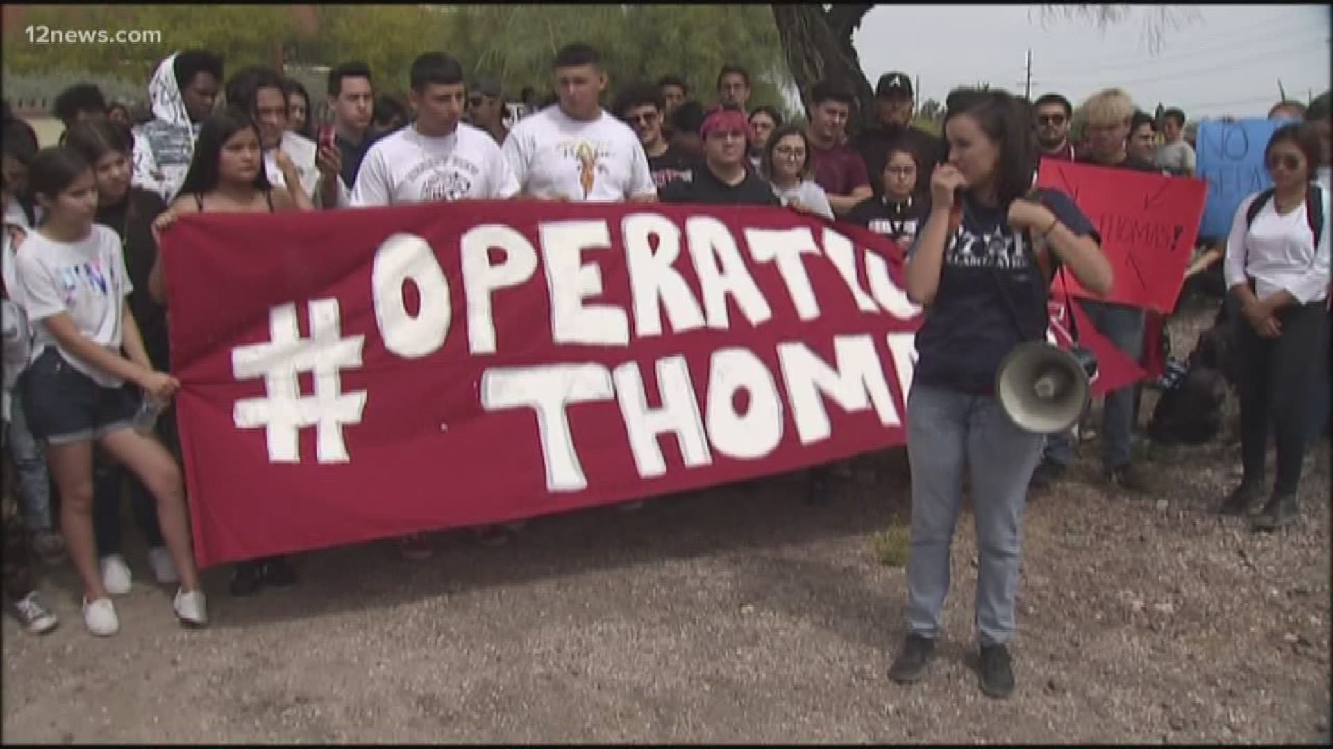 Students at Desert View High School in Tucson walked out of class in protest of the arrest of their classmate, Thomas Torres. Torres was arrested during a traffic stop and later turned over to Border Patrol.