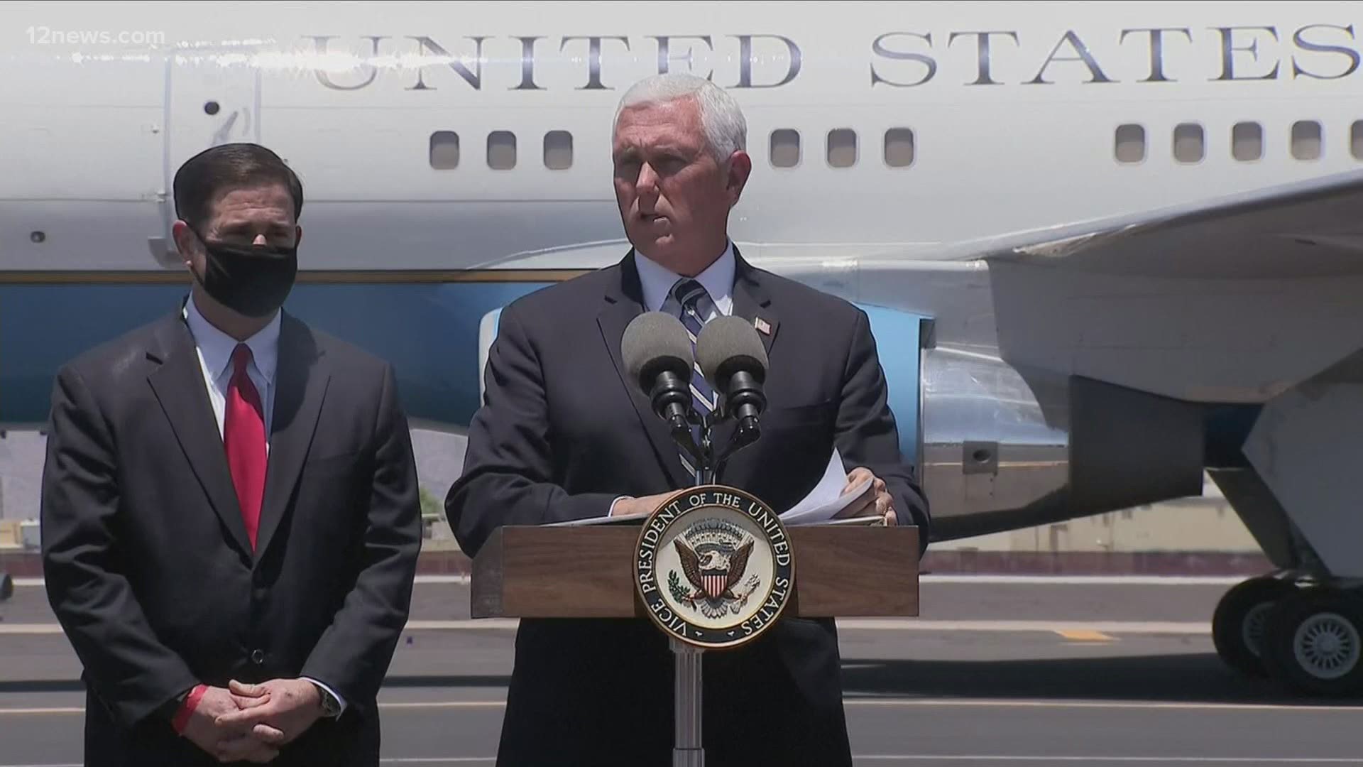 Air Force Two landed in Phoenix where the vice president and state leaders talked about the COVID-19 response in Arizona.