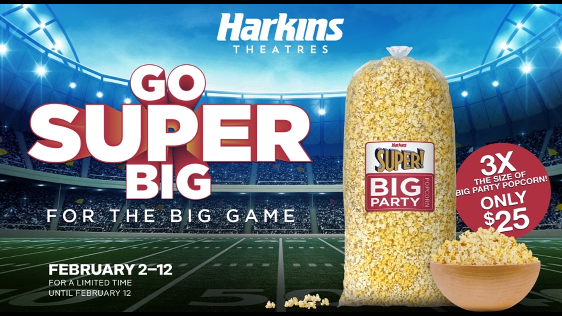 Harkins offering giant bags of popcorn for Super Bowl