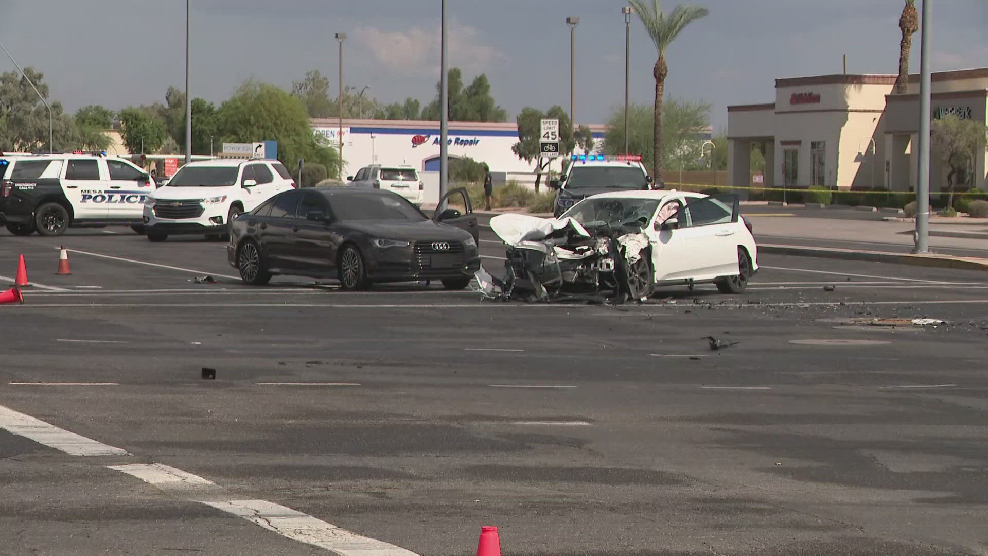 The crash happened when a Honda Civic rear-ended a Subaru Forester that was stopped at a red light on Power Road.