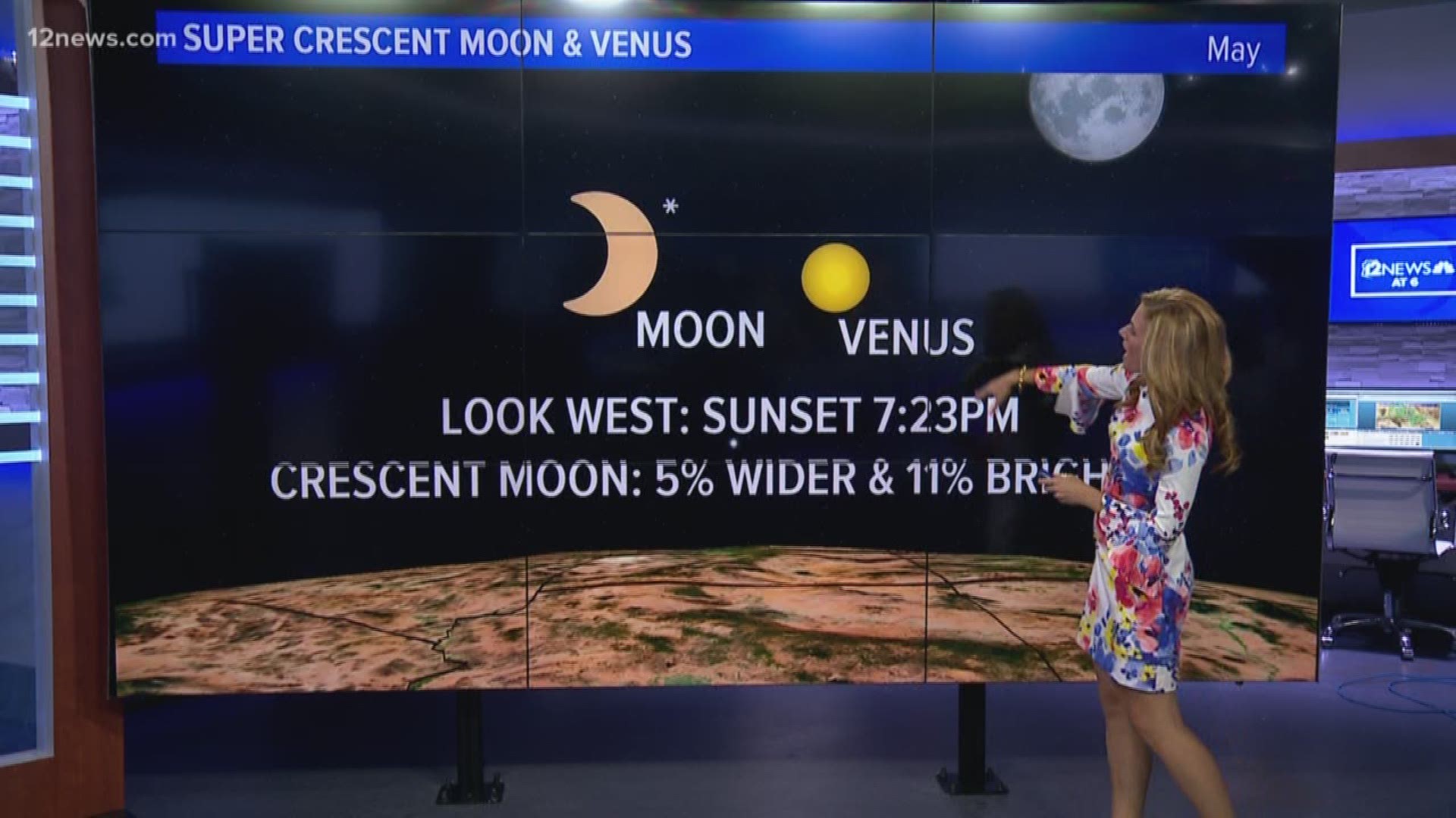 The super crescent moon and Venus are visible shortly after sunset tonight.