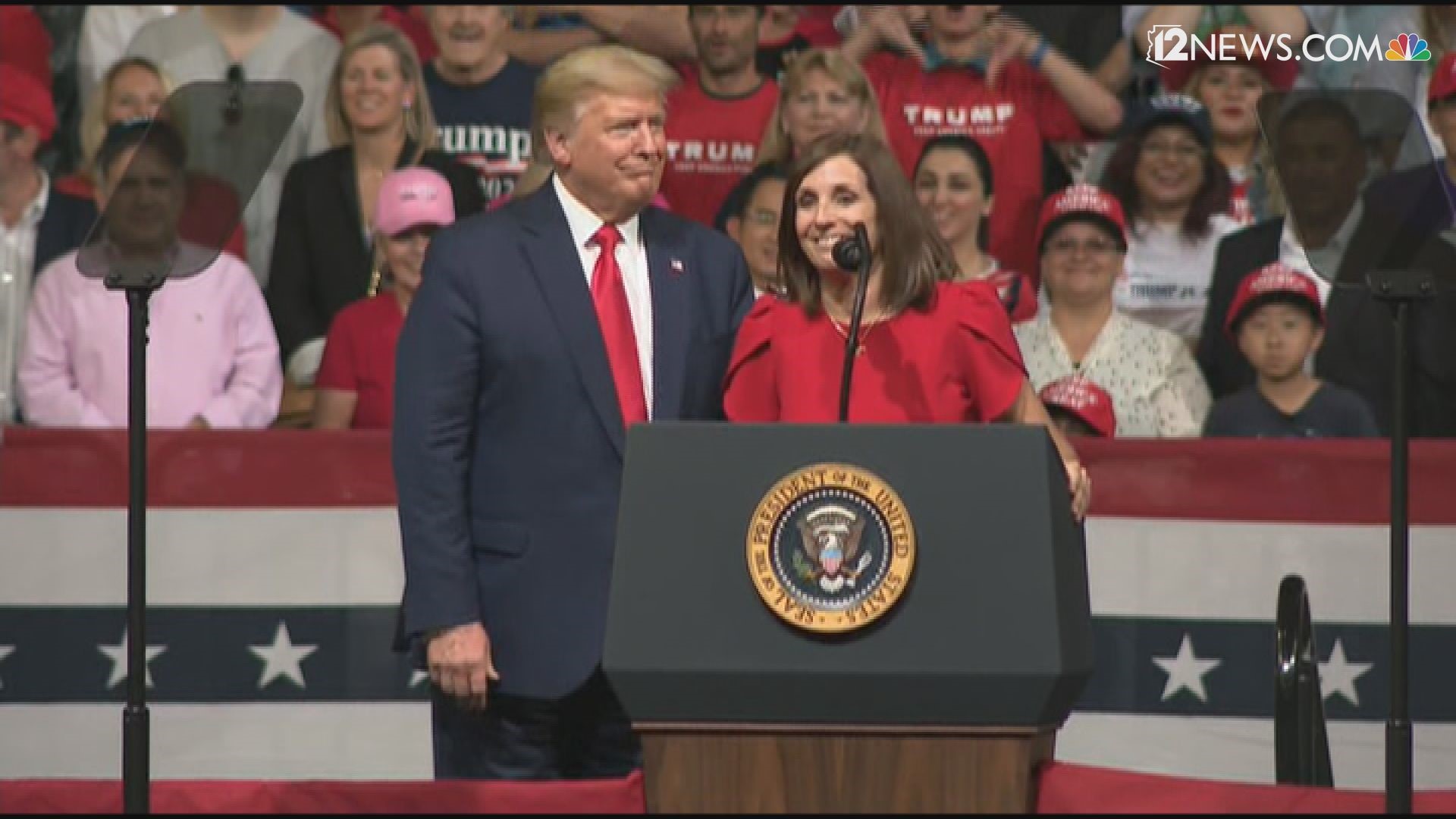 Senator McSally spoke at Trump's campaign rally in Phoenix. She pledged her support for President Trump as she runs to keep her Senate seat in Arizona.