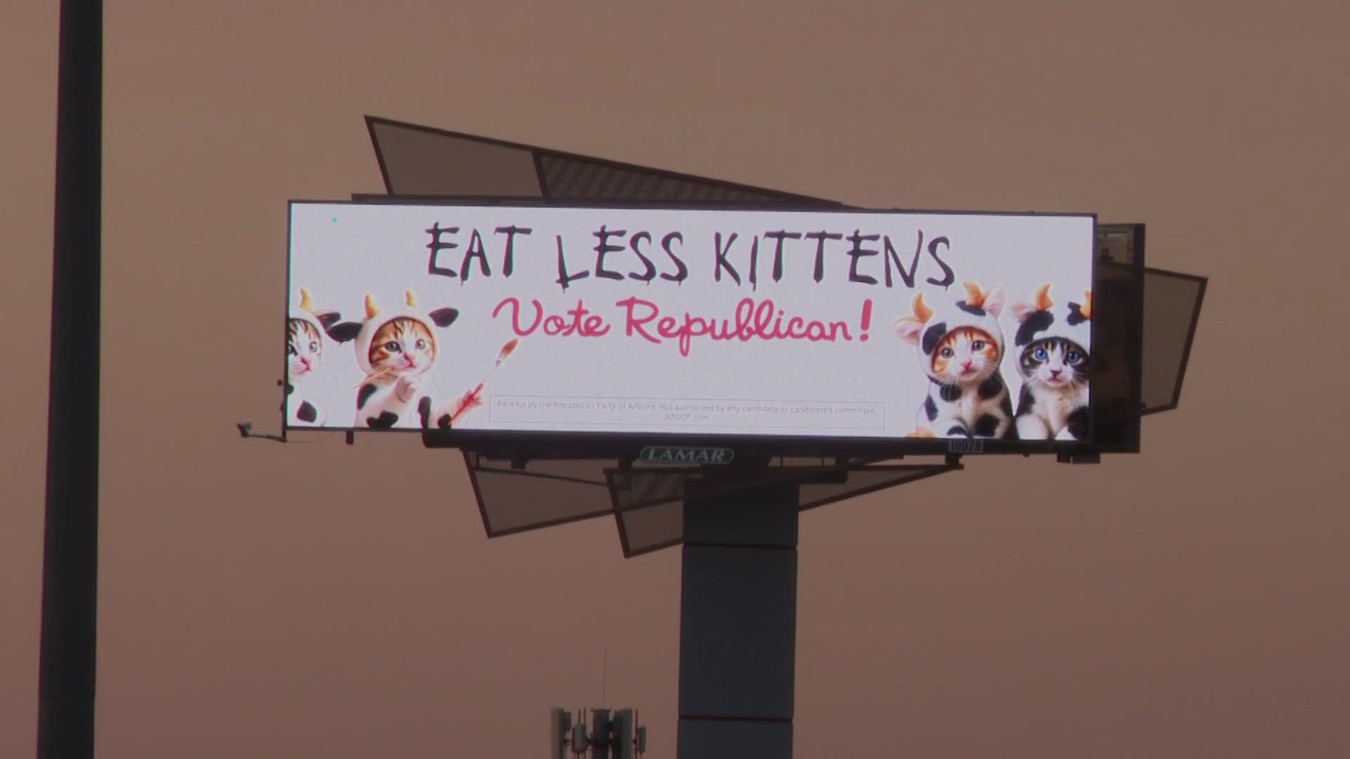 The Chick-fil-A style billboards went up in the Phoenix metro on Tuesday. Chick-fil-A said the group did not get permission to use their brand style.