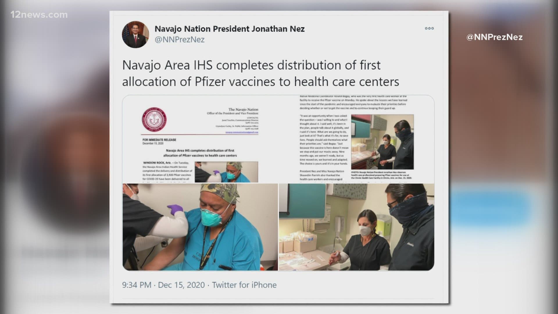 The Navajo Nation has been hit hard by COVID-19. Now health care workers on the reservation are getting vaccines. Team 12s Rachel Cole has the latest.