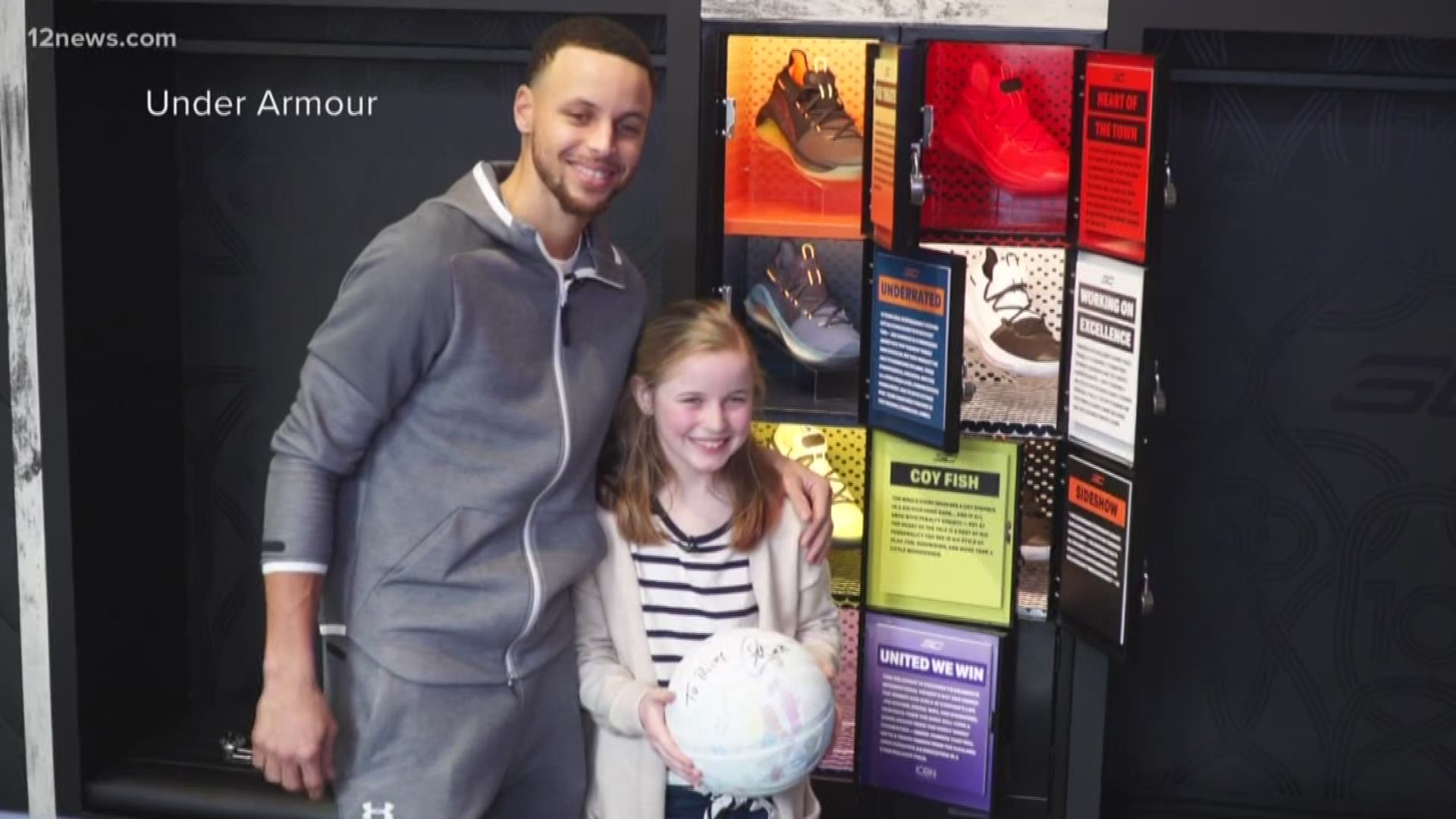 9-year-old Riley Morrison helped design a pair of Stephen Curry's signature shoes for girls and was a special guest at a recent Phoenix Mercury game.