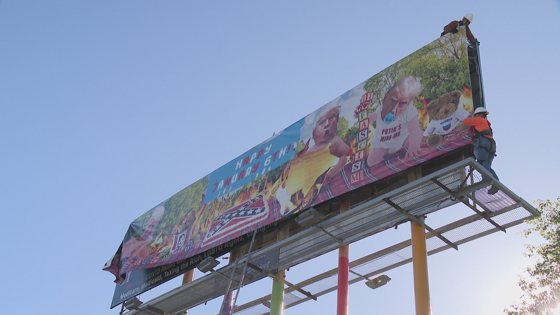 A billboard near downtown Phoenix that has displayed controversial images of former Pres. Donald Trump has a new look and Pres. Joe Biden will visit Arizona soon.