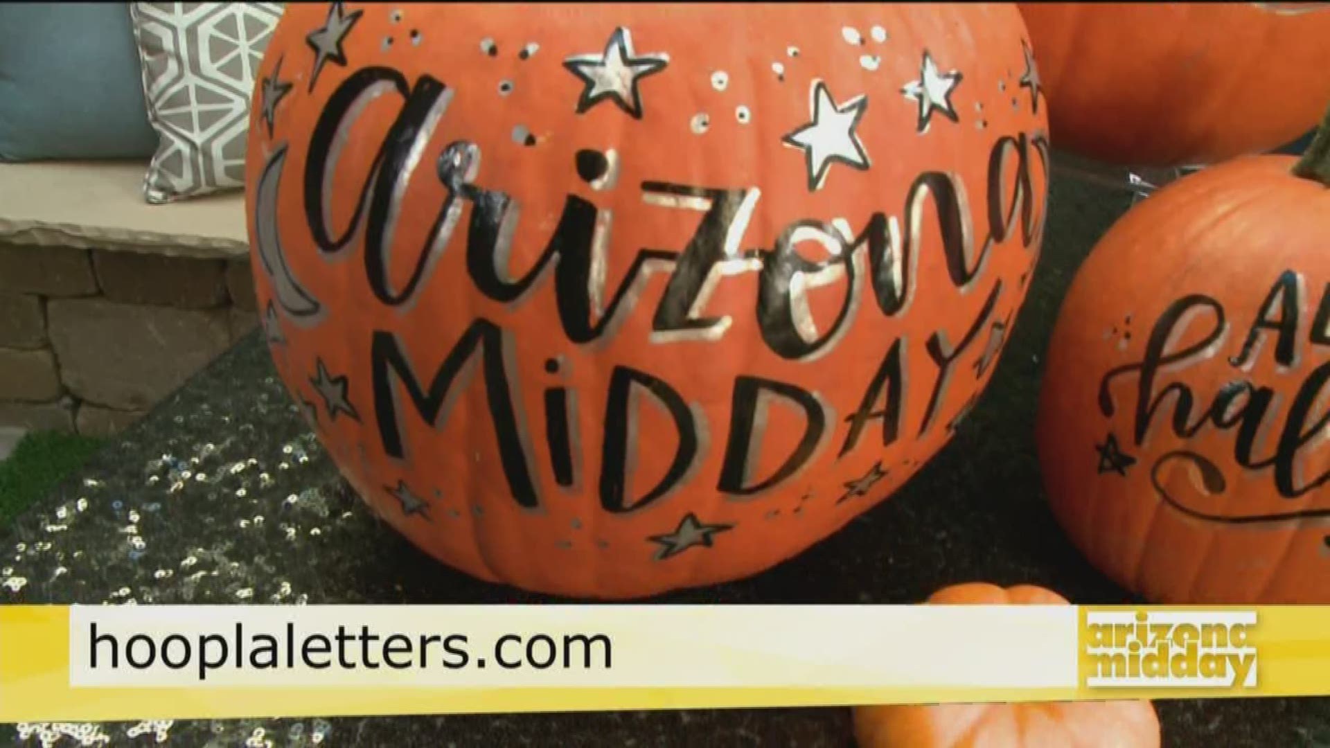 Kimberly Shrack, Owner of Hoopla! Letters shows us how to make our pumpkins fabulous with her unique templates. We can also create our own designs at her classes!