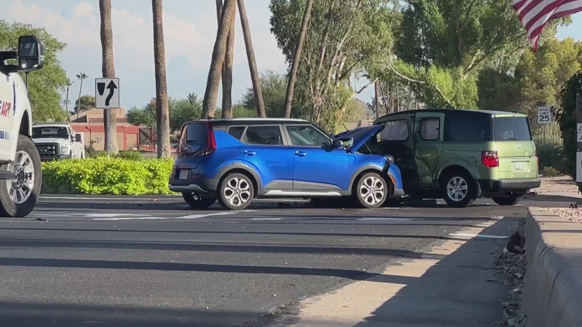 The collision happened at the intersection of East J Robson Boulevard and Riggs Road in Sun Lakes on Friday. Here are the latest details.