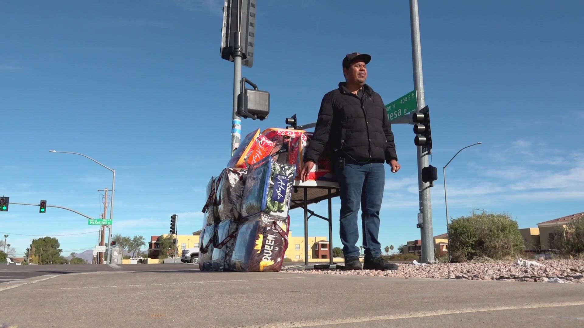 Sebastian Ibañez was selling mops, brooms, and blankets at his usual corner on Christmas Even when the car almost hit him near Mesa Drive and McKellips Road.