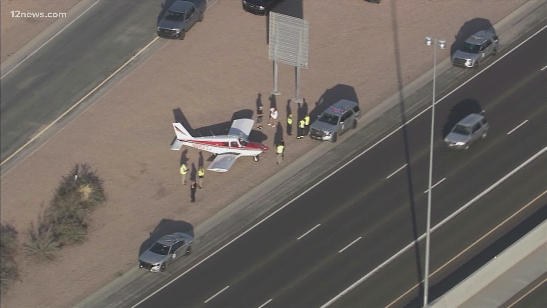 Authorities have not said what caused the plane to land on the roadway near South Higley Road.