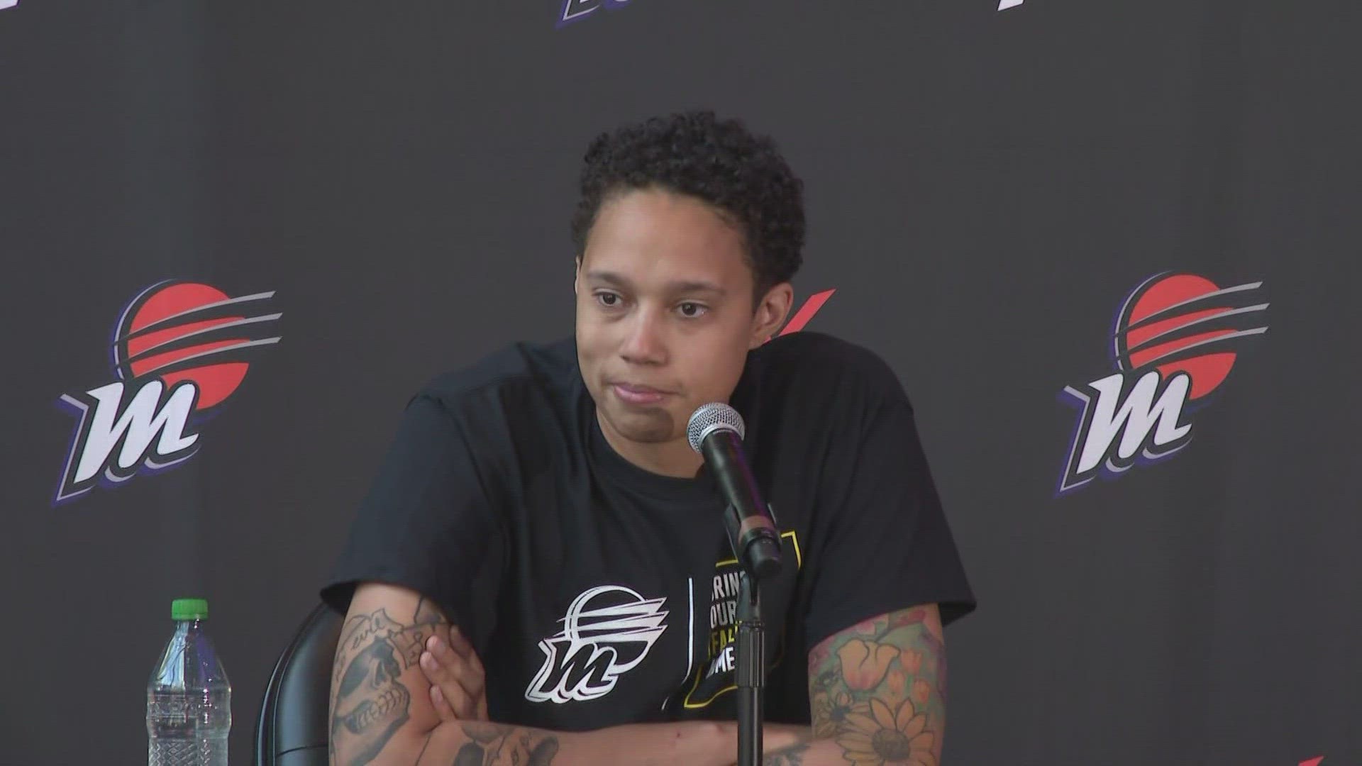 Brittney Griner got emotional quickly while speaking to reporters for the first time since a nearly 10-month detainment in Russia on drug-related charges.