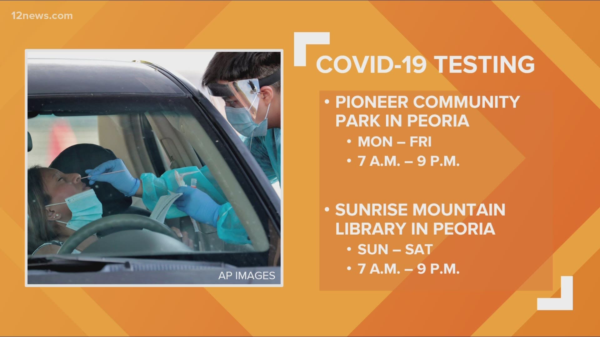 Team 12's Trisha Hendricks is at the no-cost, drive-thru coronavirus testing center at the Peoria Sports Complex.