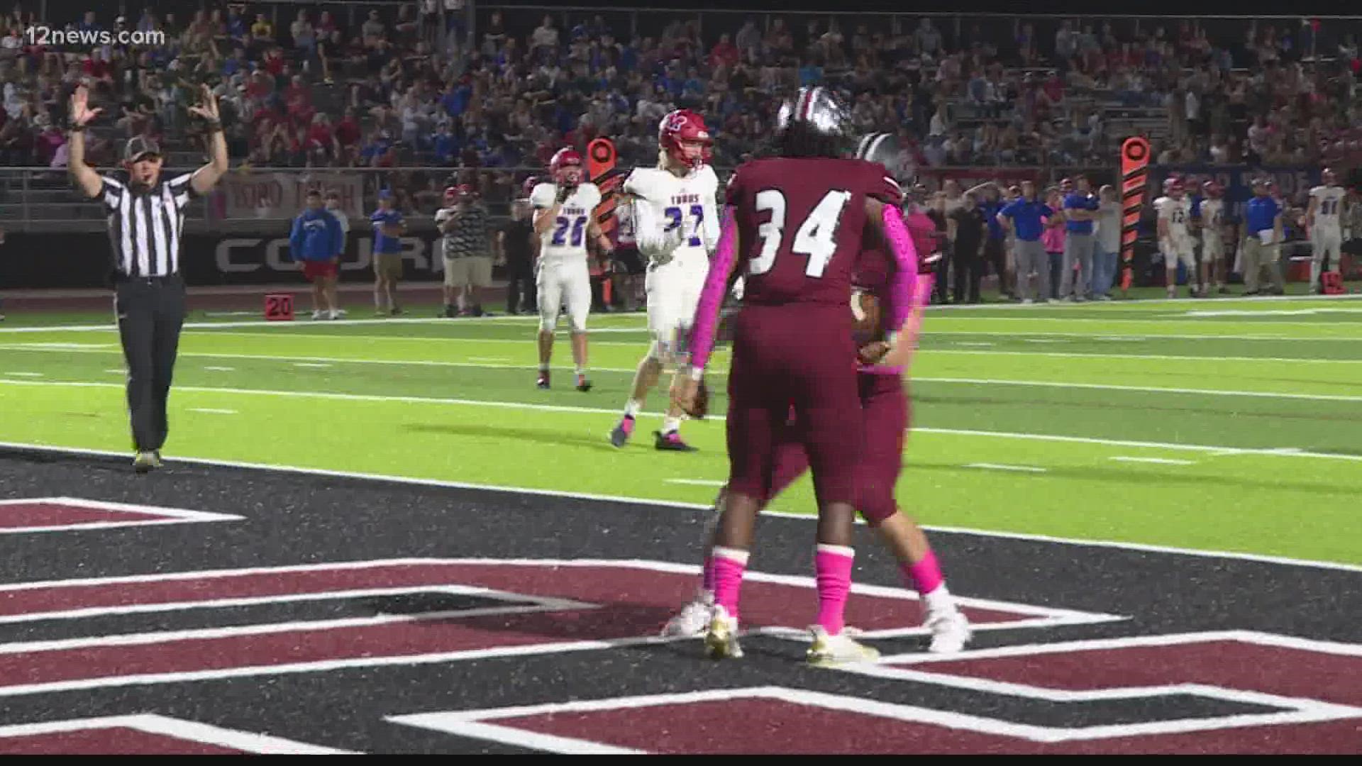 Red Mountain hands Mountain View their first loss of the season, 20-3.