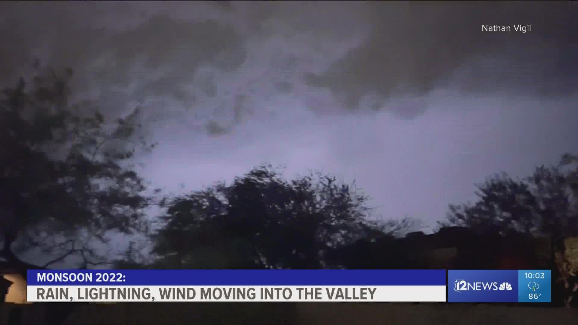The latest round of monsoon rain brought a light show with it. The storm hammered most of the west Valley Saturday night.