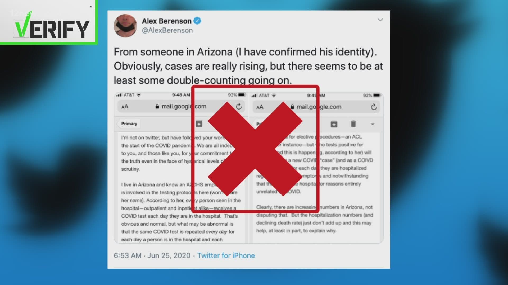 One of the leading skeptics of coronavirus reporting is taking aim at Arizona's case numbers. He was allegedly inspired by a message from someone in Arizona.
