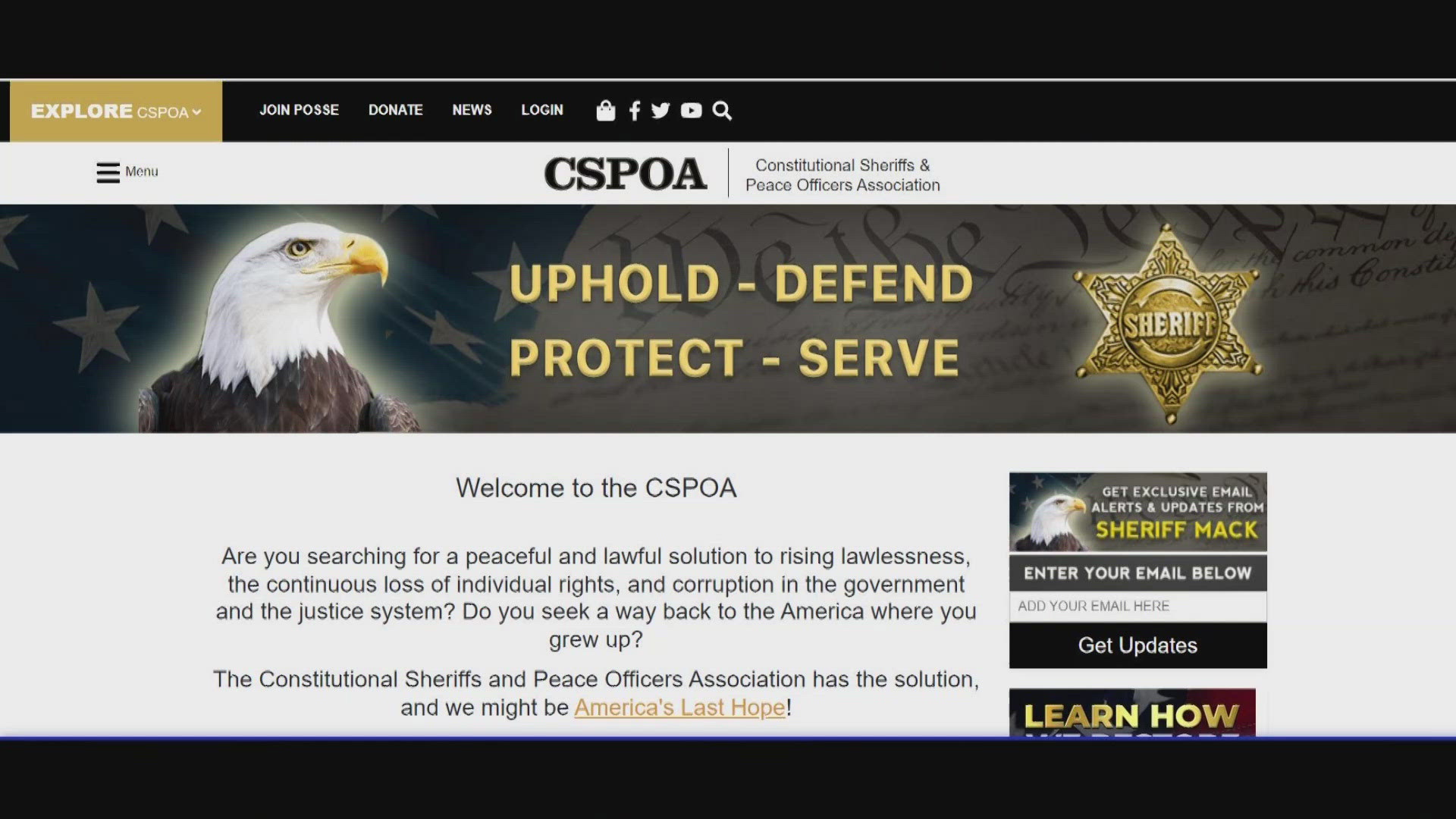 The CSPOA is a national group that a terrorism center at WestPoint says shares overlapping ideology with violent and extreme entities.