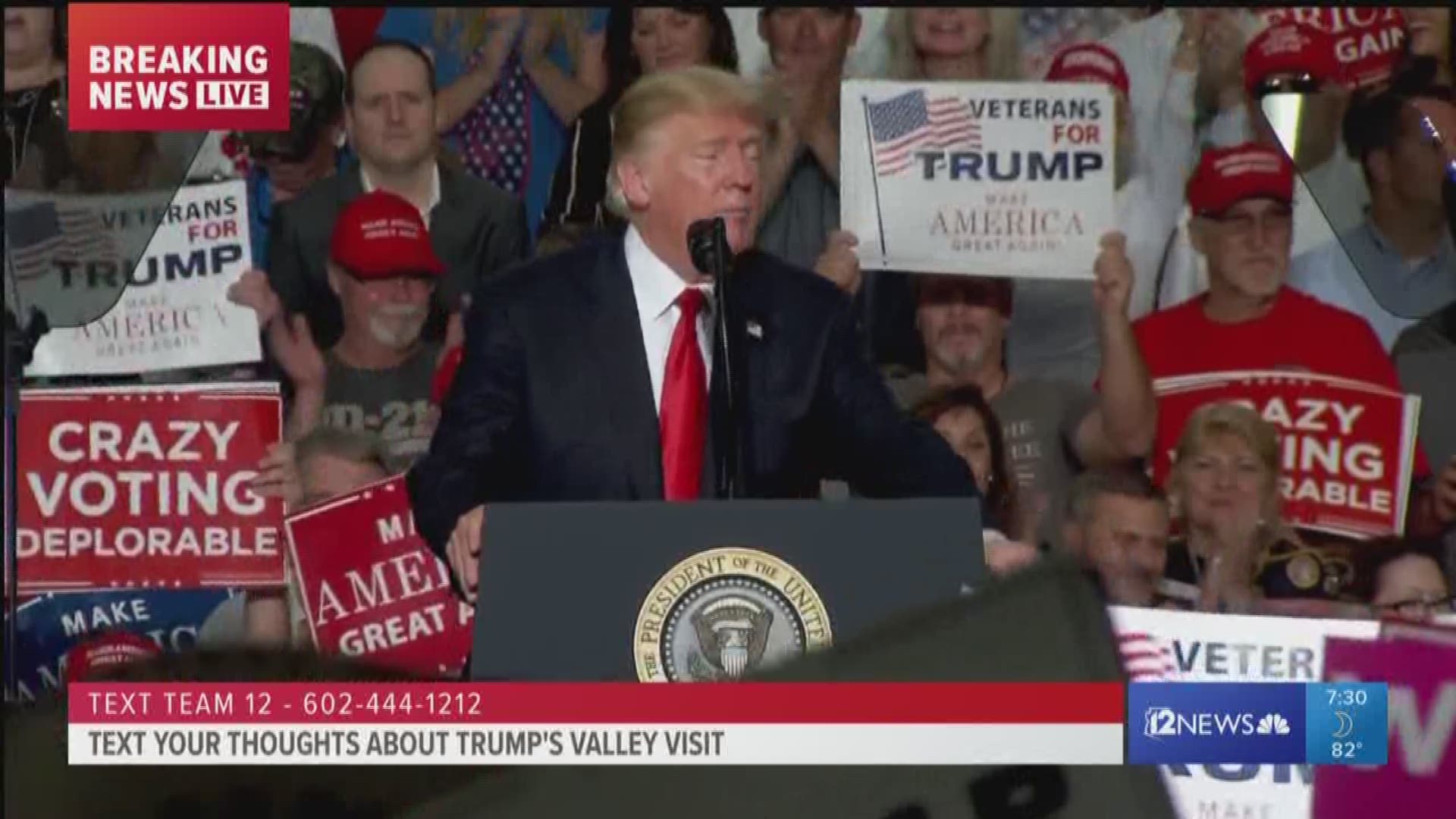 At a campaign rally for Martha McSally in Mesa President Trump talked about the state of the economy and trade wars with Canada, Mexico and China.