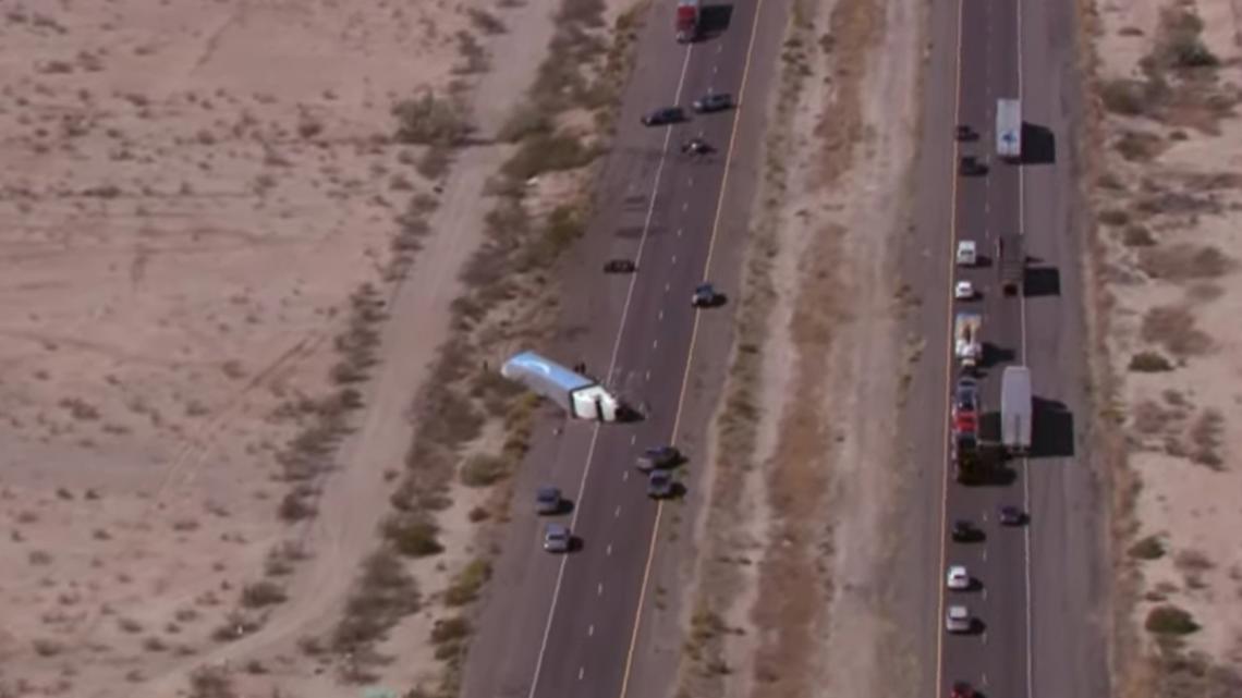 Fatal rollover crash involving semi reported on I-10 in West Valley