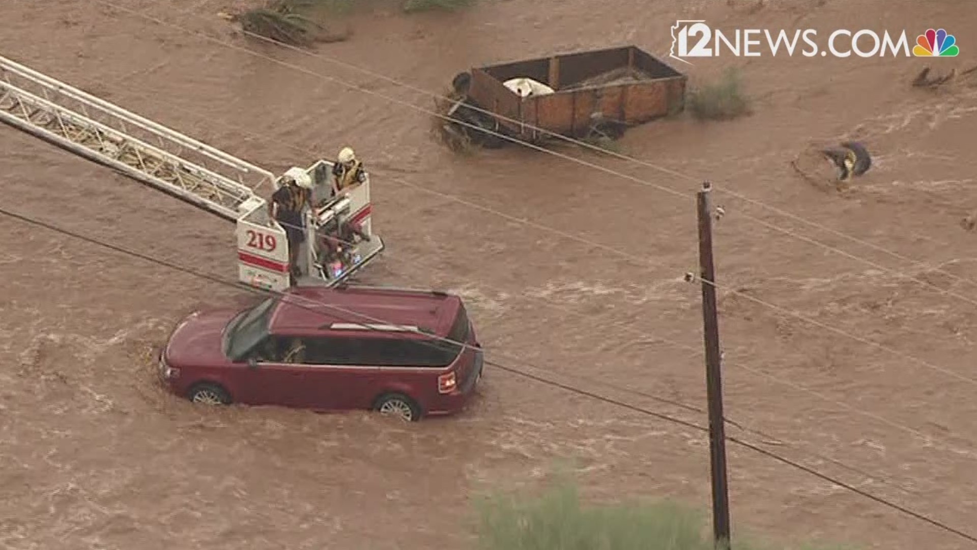 Superstition Fire and Medical said crews rescued a woman and her child from a wash near Main Drive and McKellips Road.