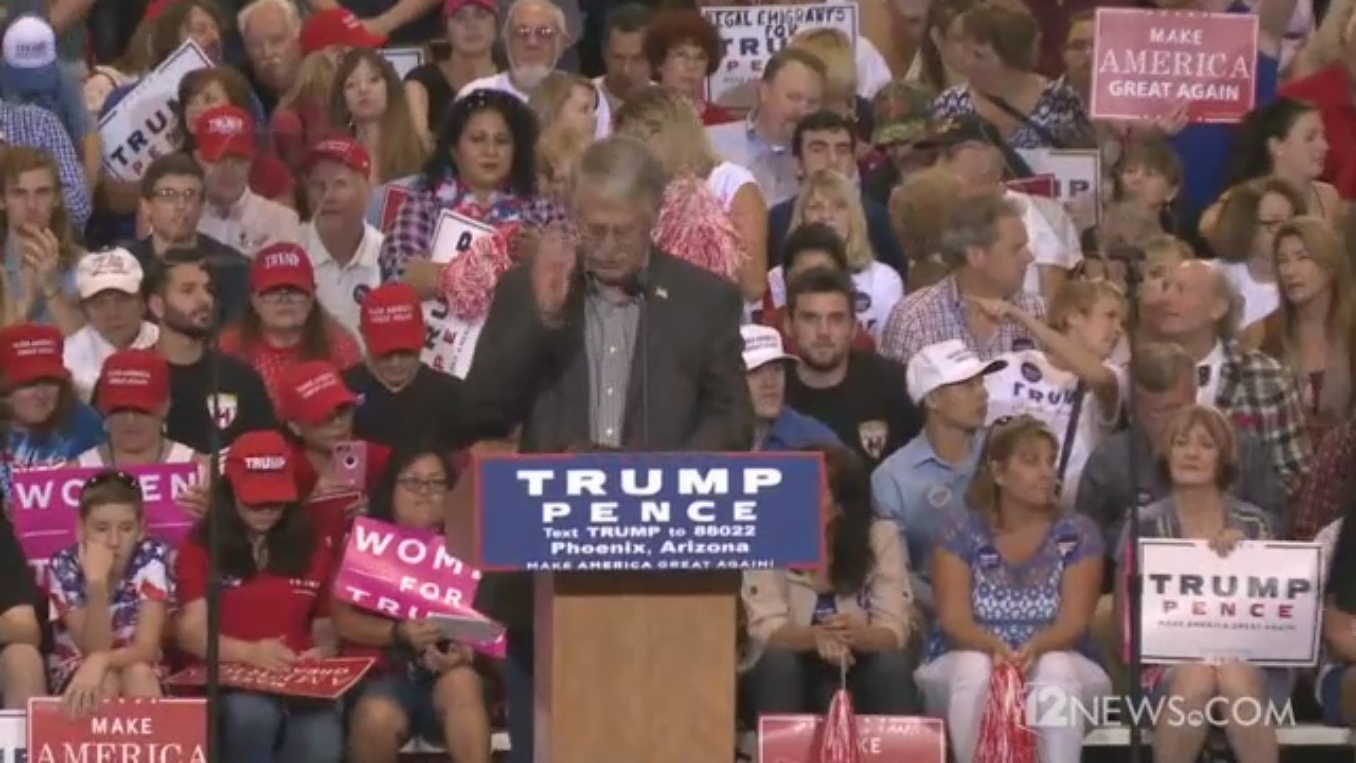 Carl Mueller, the father of Kayla Mueller, spoke at a rally for Donald Trump Oct. 29, 2016. Kayla Mueller was a humanitarian worker from Prescott, Arizona, who was killed by ISIS.