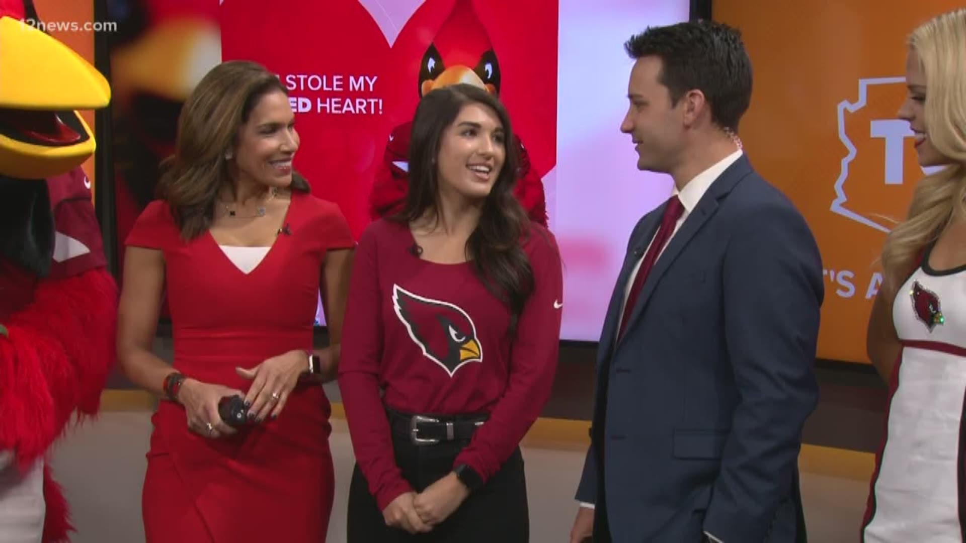 The Arizona Cardinals are surprising six teachers with Big Red and some flowers on Valentine's Day.