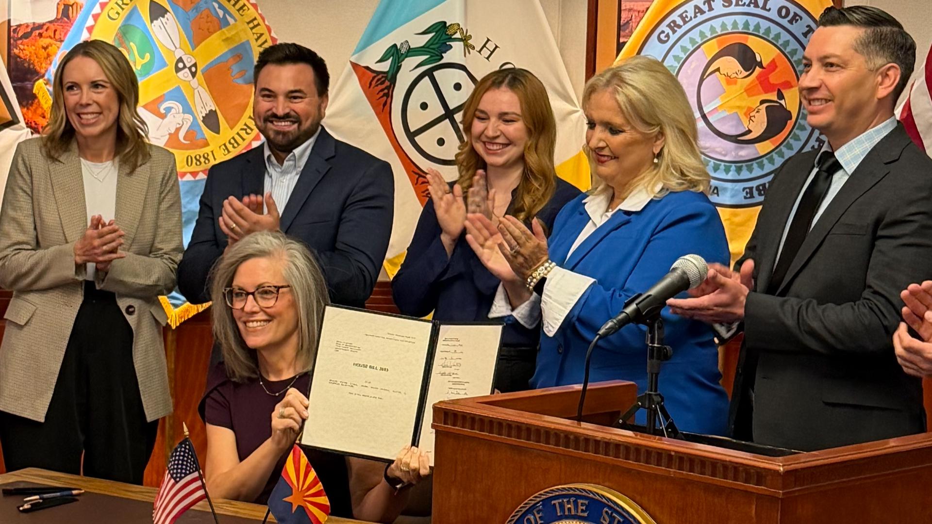 Arizona Gov. Katie Hobbs highlighted bipartisan cooperation with business leaders, while questions about an alleged pay-to-play controversy continue.