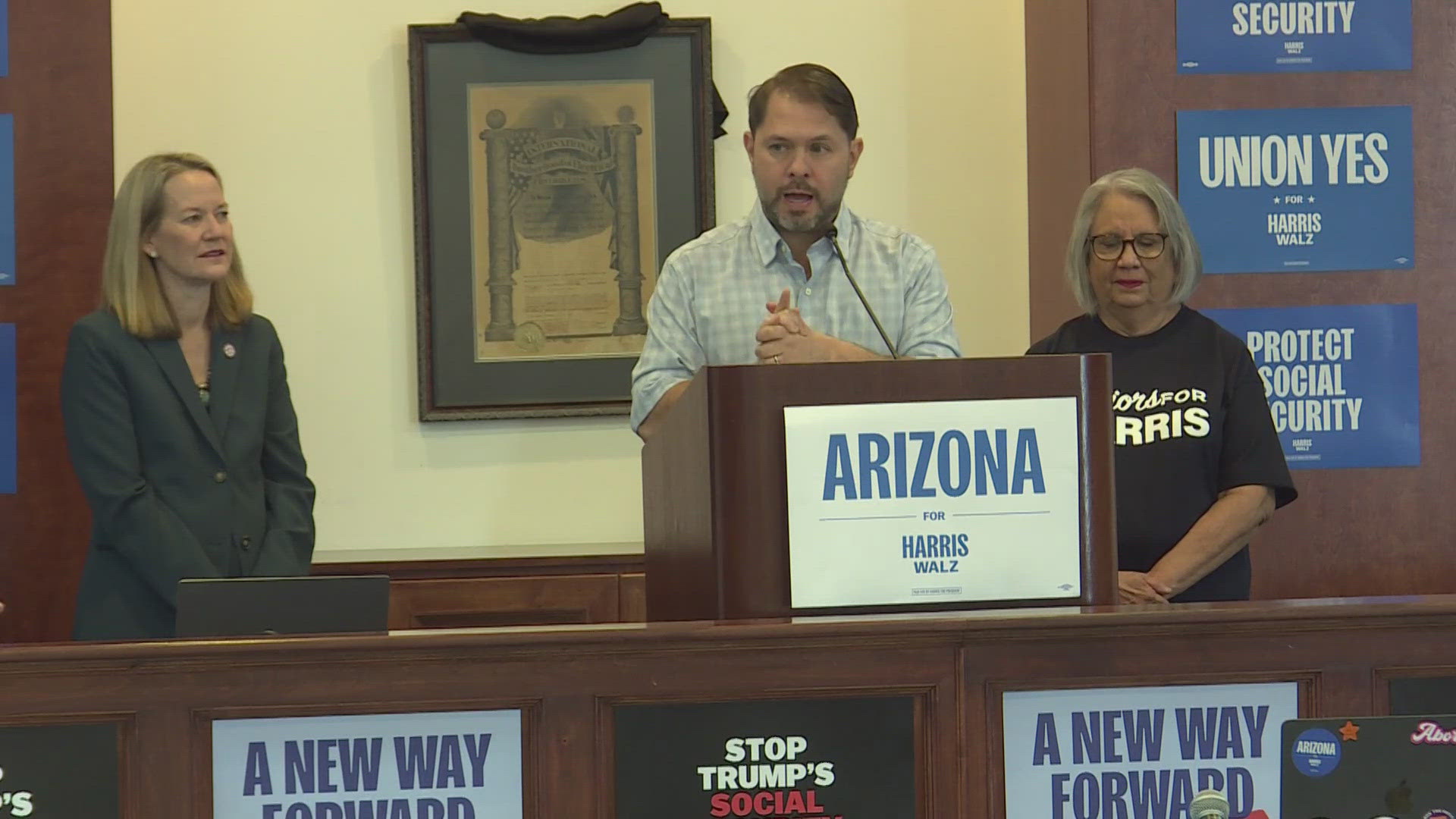 Rep. Gallego and Attorney General Mayes spoke at the event on Thursday afternoon.