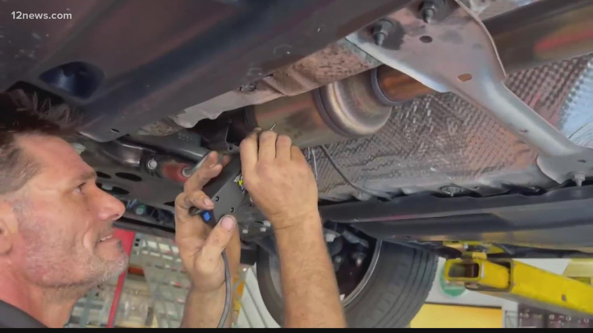 Catalytic converter thefts are up in the Valley. One Midas shop in Mesa is offering to etch your license plate number into your converter to prevent thefts.