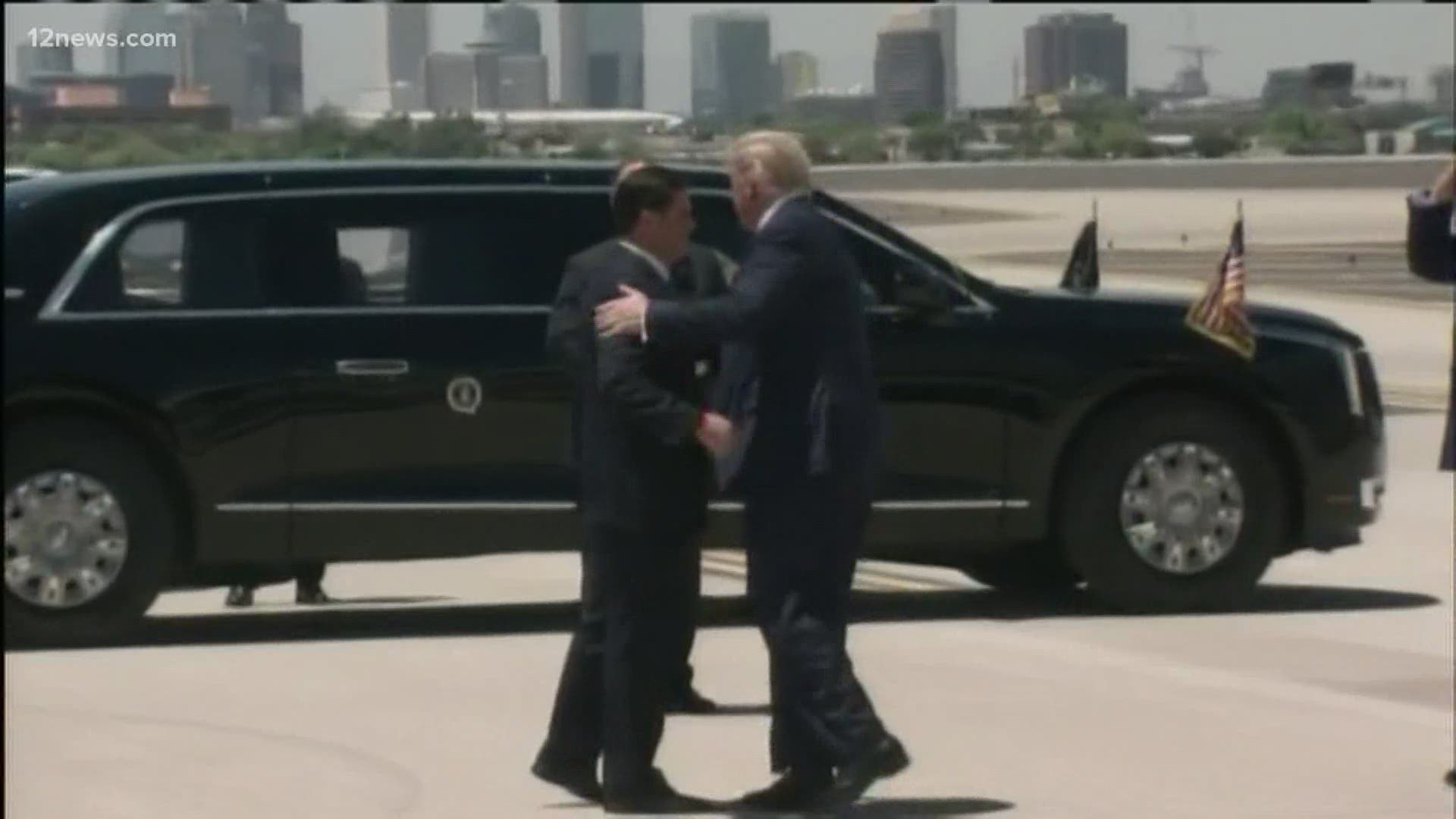 President Trump landed in Phoenix to tour a Honeywell plant that is making N-95 masks. The president was greeted by Gov. Ducey on the tarmac at Sky Harbor Airport.