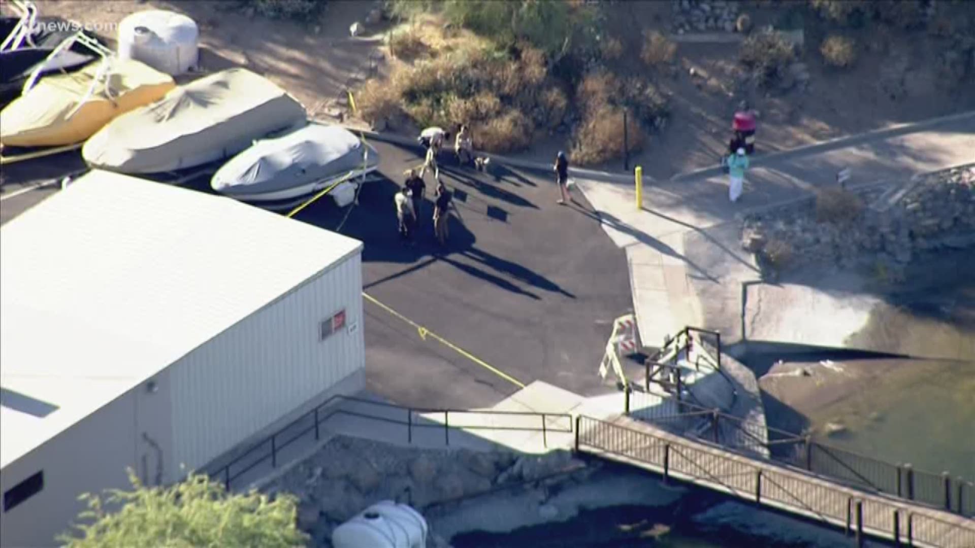 Rural Metro Fire is reporting that a man has been shot twice at Saguaro Lake, northwest of Mesa. Medics say they are working a trauma code and several MCSO deputies could be seen by Sky 12.
