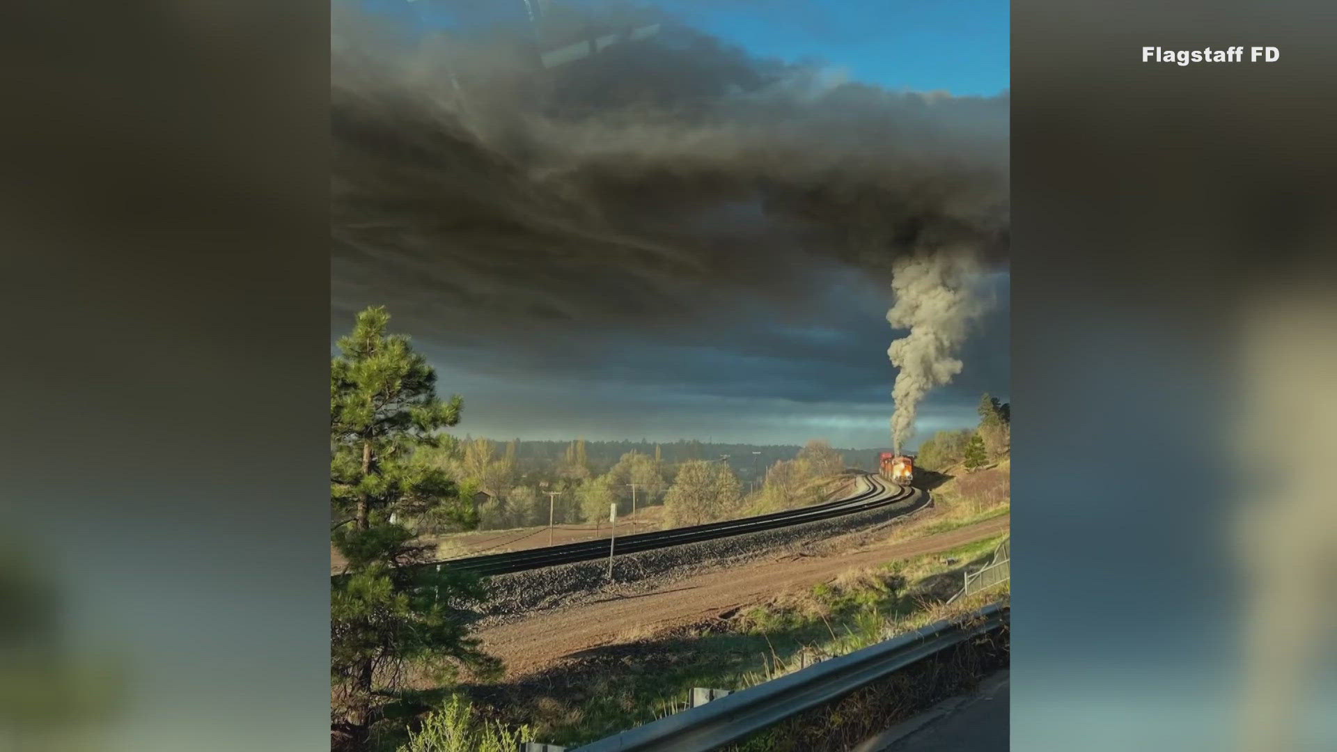 The fire department said a train engine overheated Thursday morning as it was traveling near Flagstaff.