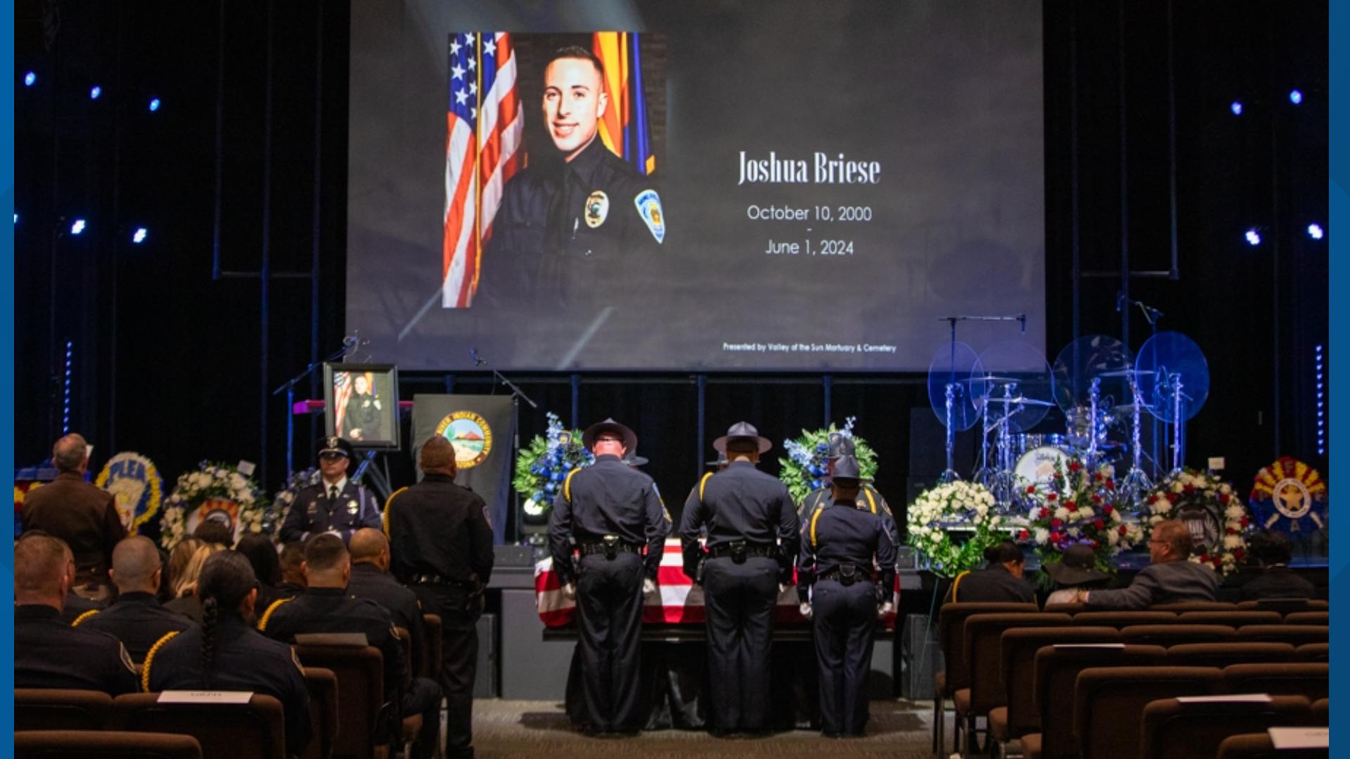 Gila River police officer Joshua Briese was shot and killed in the line of duty on June 1. On Saturday, family, friends and fellow officers gathered to honor him.