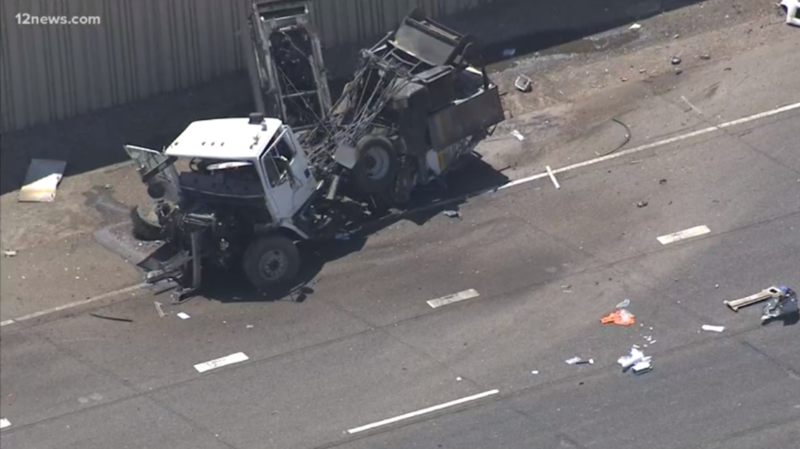 Interstate 17 closed after car crashes into street sweeper