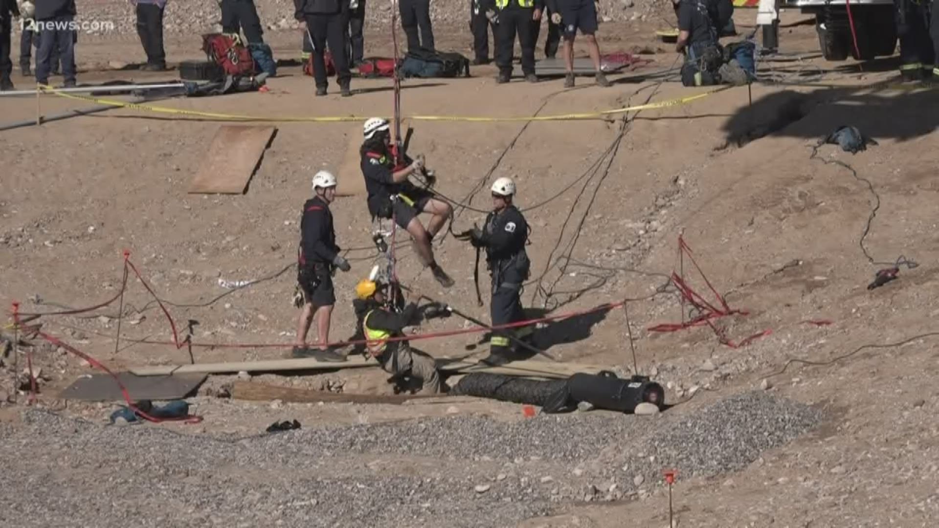 Rural Metro Fire rescued a man who fell into a 50 foot dry well on a construction site near San Tan Valley on Tuesday morning. The man has only minor injuries.