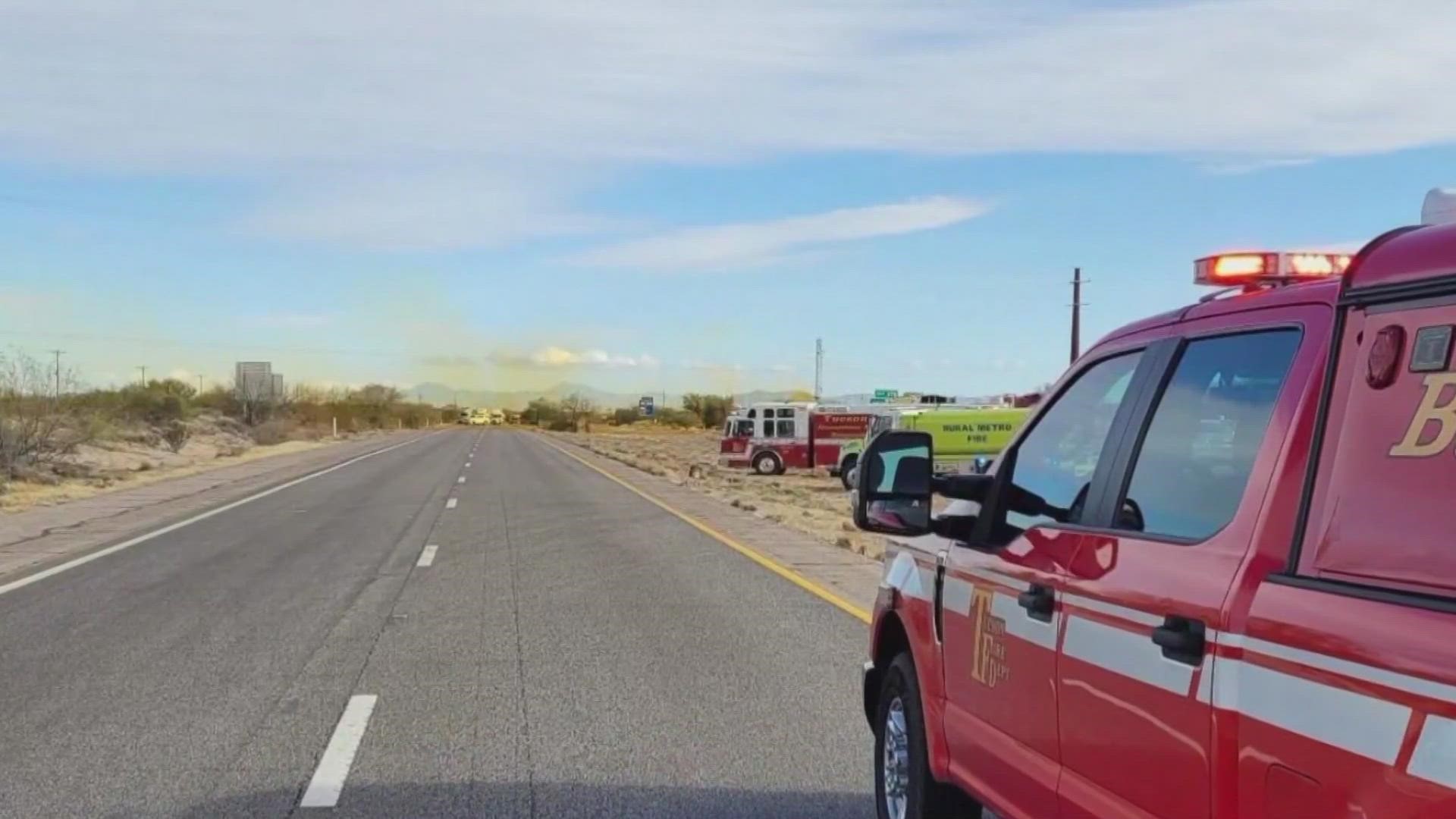 A truck filled with nitric acid crashed just outside of the Tucson area on Tuesday, Feb. 14.