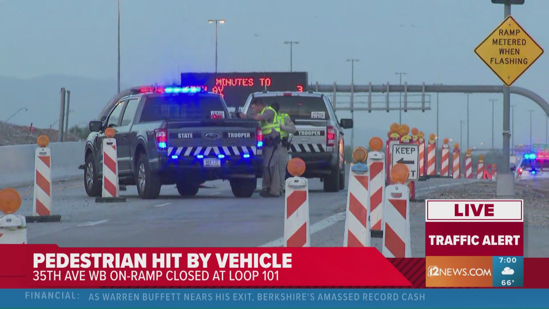 The vehicle-pedestrian crash occurred at 5:15 a.m. along the 35th Avenue westbound on-ramp of Loop 101.