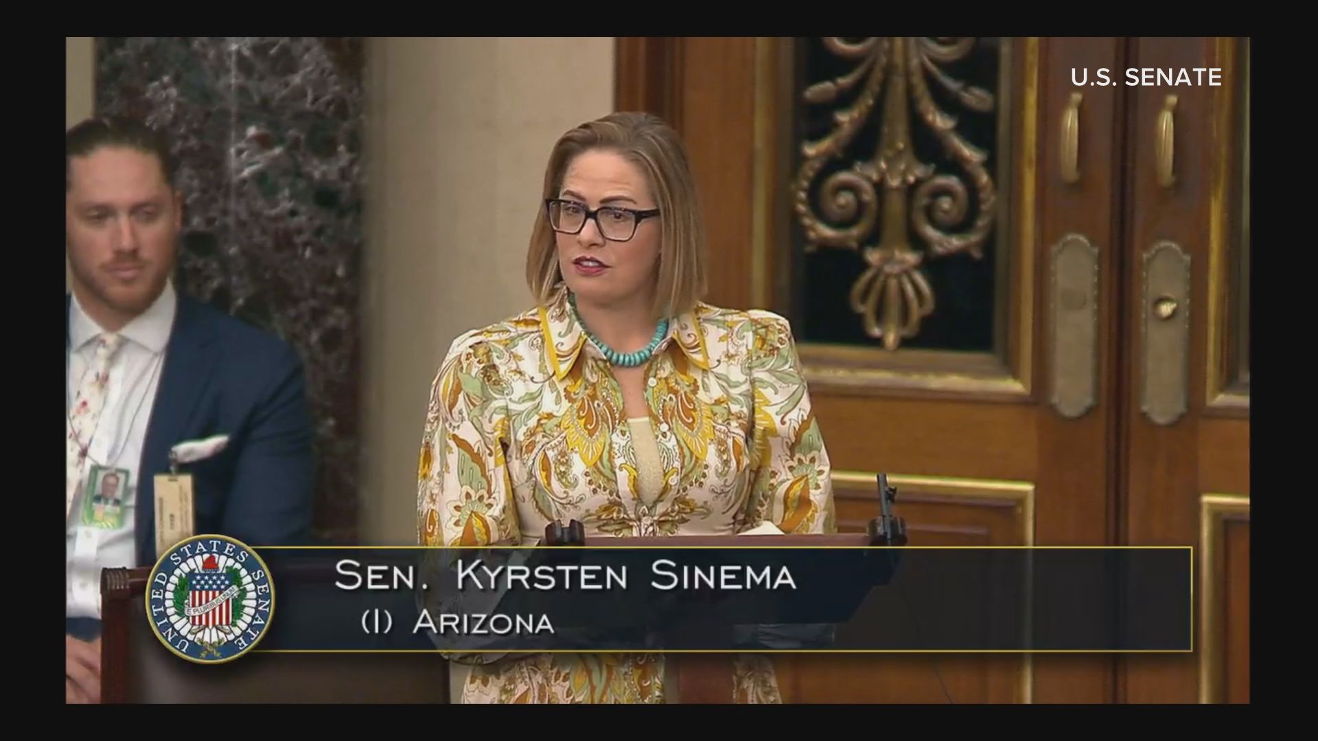 Arizona Sen. Kyrsten Sinema gave her farewell speech on the Senate floor on Dec. 18, 2024.