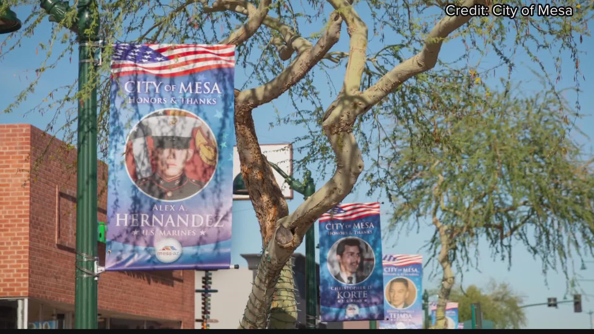 Mesa is honoring those who serve ahead of the Memorial Day weekend. The city is lined with banners paying homage to veterans and active-duty military members.