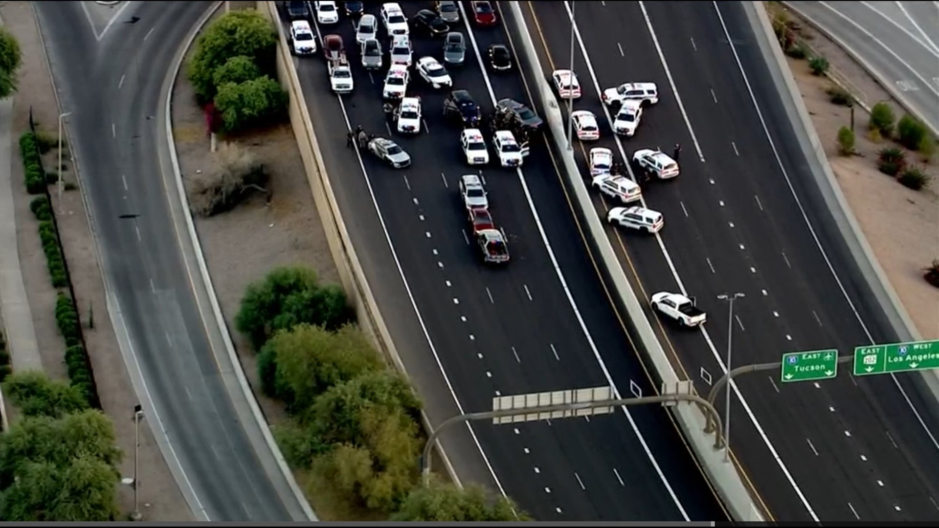 The freeway is closed as police respond to an incident.