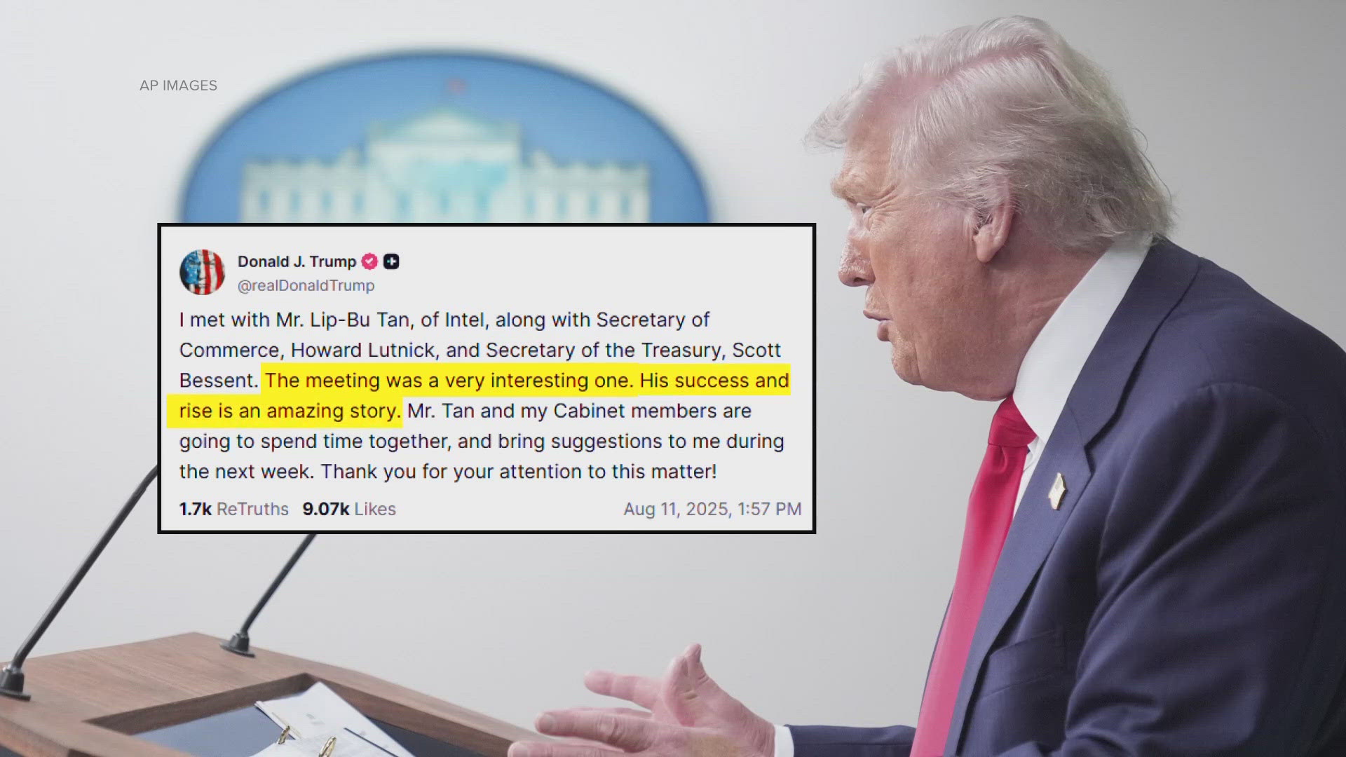 The news comes just after Trump called for Intel's CEO to resign. 12News' Brahm Resnik has the latest.