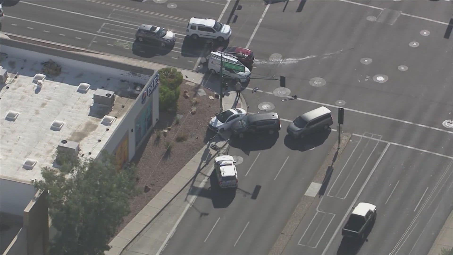 Video from Sky12 shows several crashed vehicles near where the crash ended near 20th Street and Indian School Road.