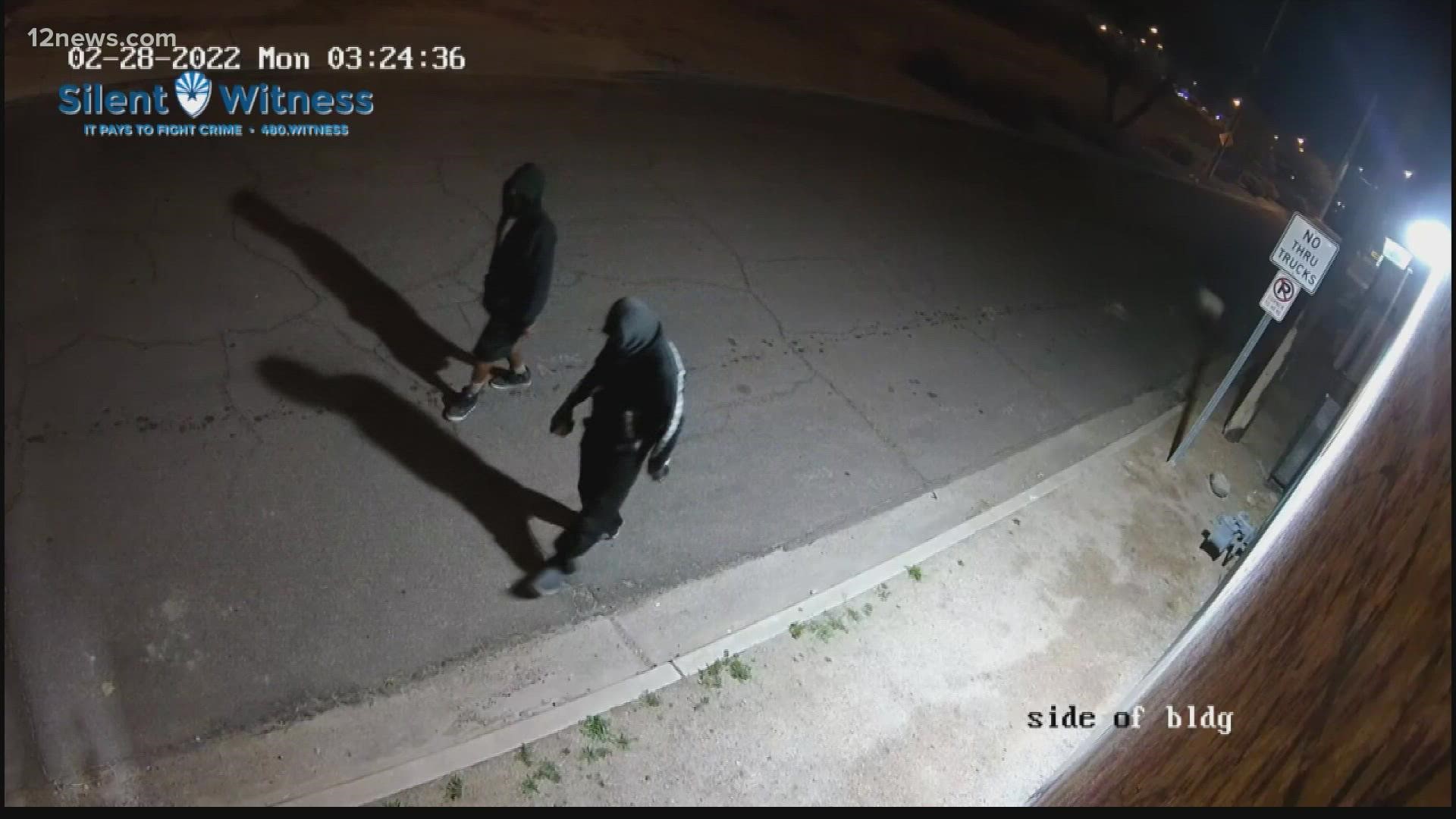 A $1,000 reward is available for information on two suspects who threw Molotov cocktails at a Phoenix restaurant, the Bread and Honey House, last month.