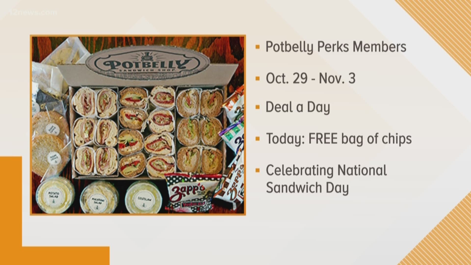 Potbelly is rolling out a deal a day up until National Sandwich Day, Dairy Queens has a few deals to scream about, and Breugger's Bagels has a Halloween deal on bagel bundles.