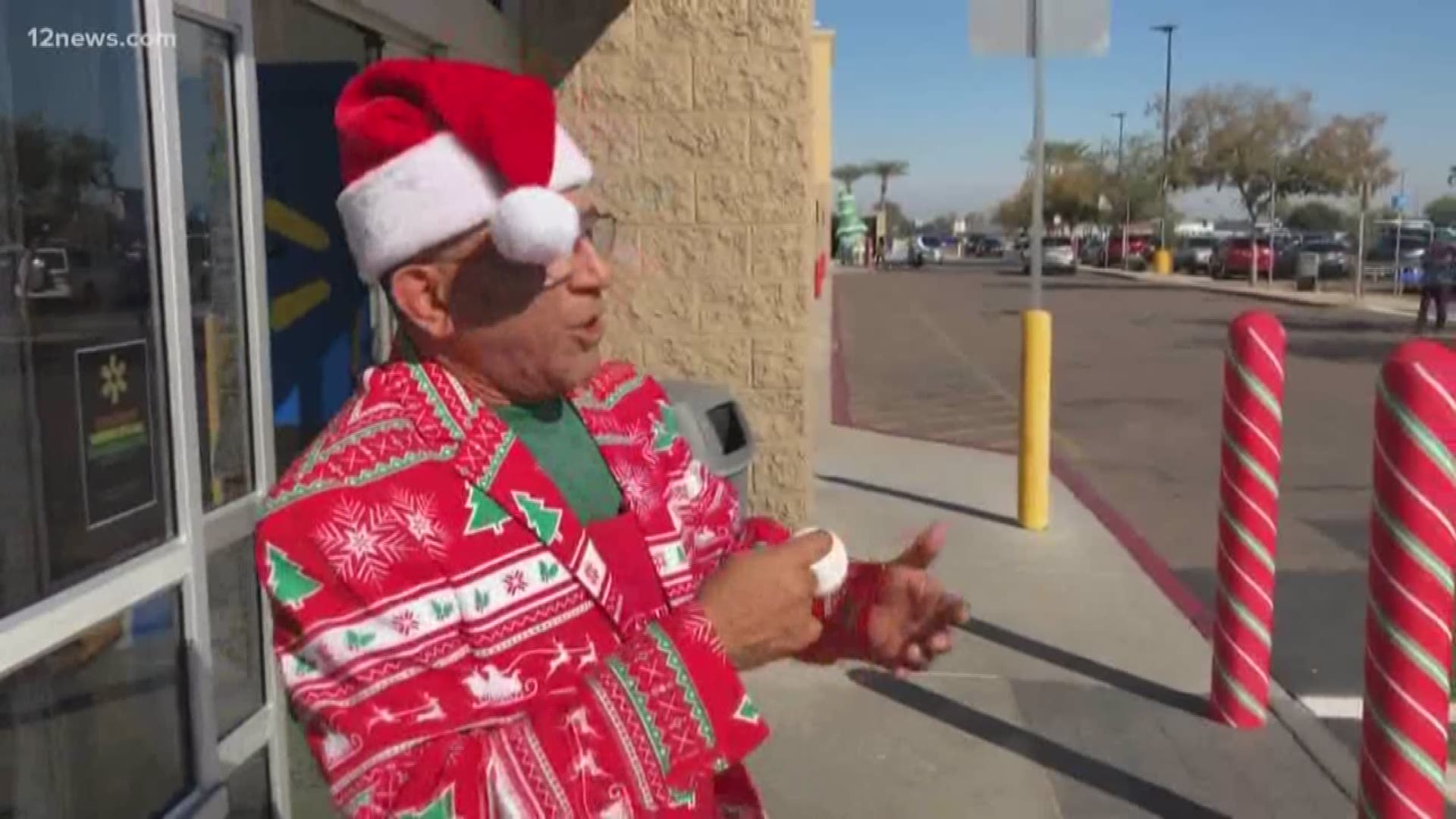 One Salvation Army bell ringer is hard to miss. From his holiday outfit to his singing Miguel DeLeon is ringing Walmart shoppers in Surprise into the holidays.