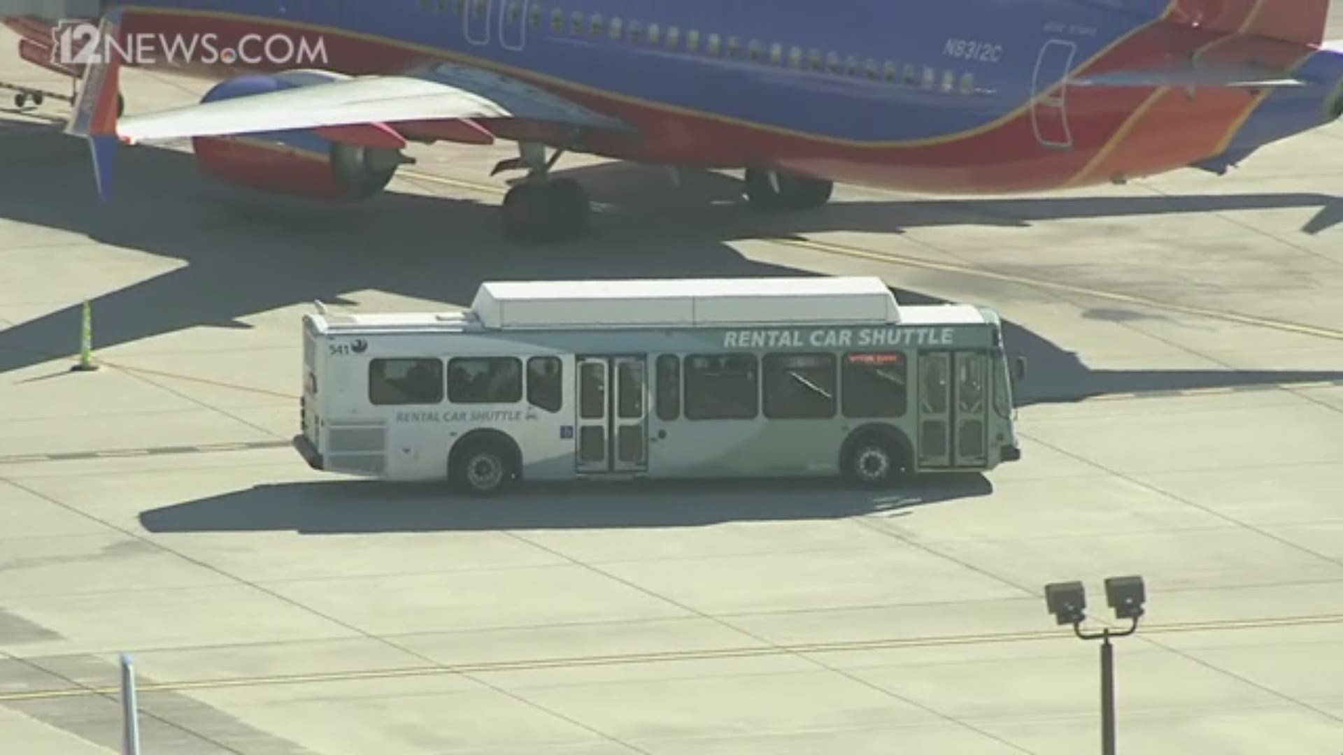 Sky 12 over Sky Harbor Airport after evacuations at Terminal 4.