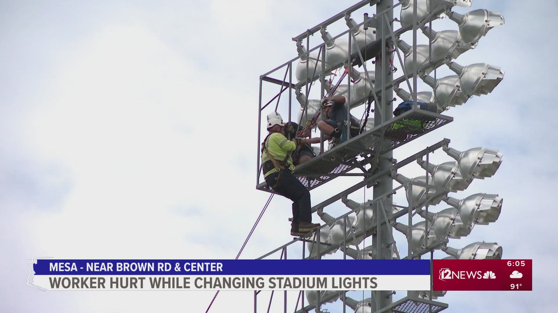 A worker was injured while working on stadium lights at Hohokam Stadium and had to be rescued. 