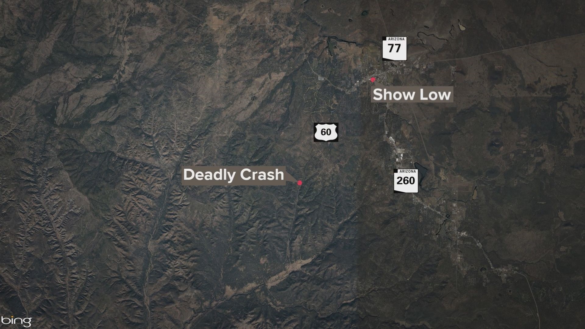 Here's a map of the location of a deadly crash on the US 60 near Show Low that killed three people on Dec. 12, 2023.