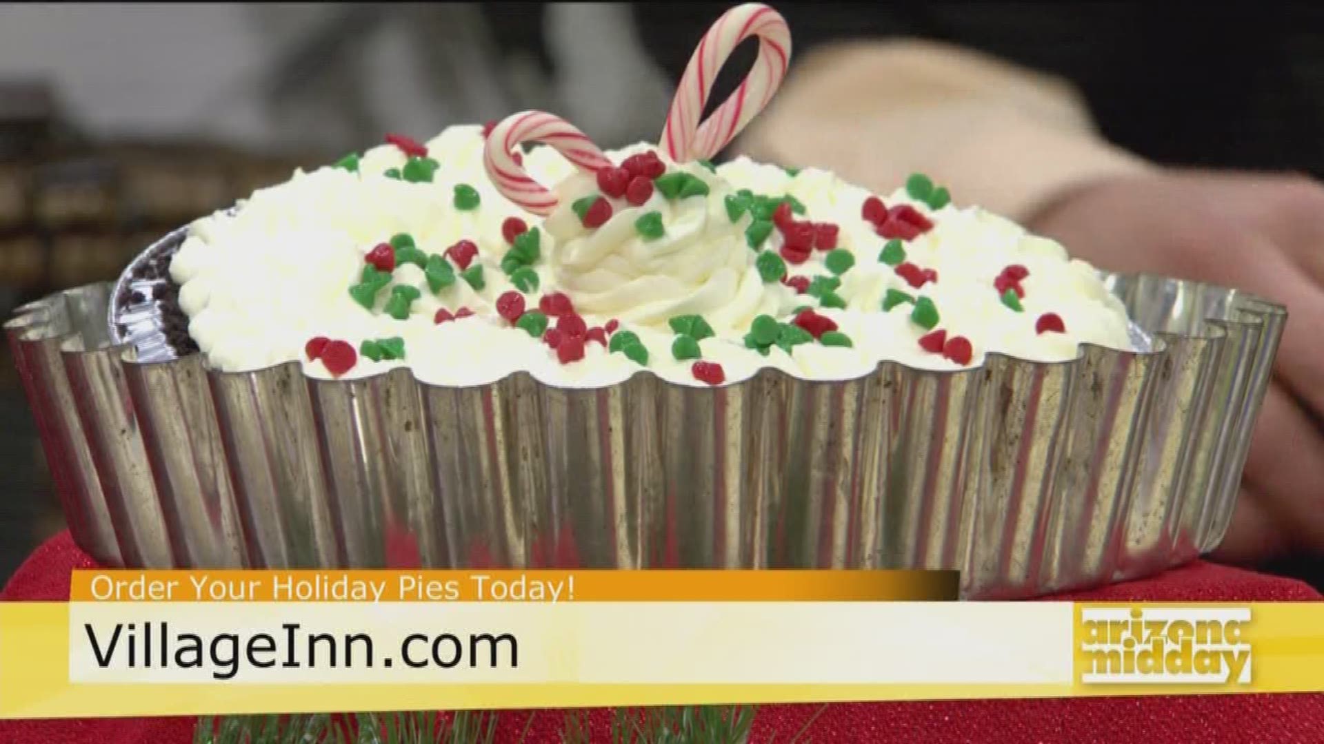 Jay Dickerson from Village Inn shows us the holiday pies from Candy Cane to Pumpkin you can order now.